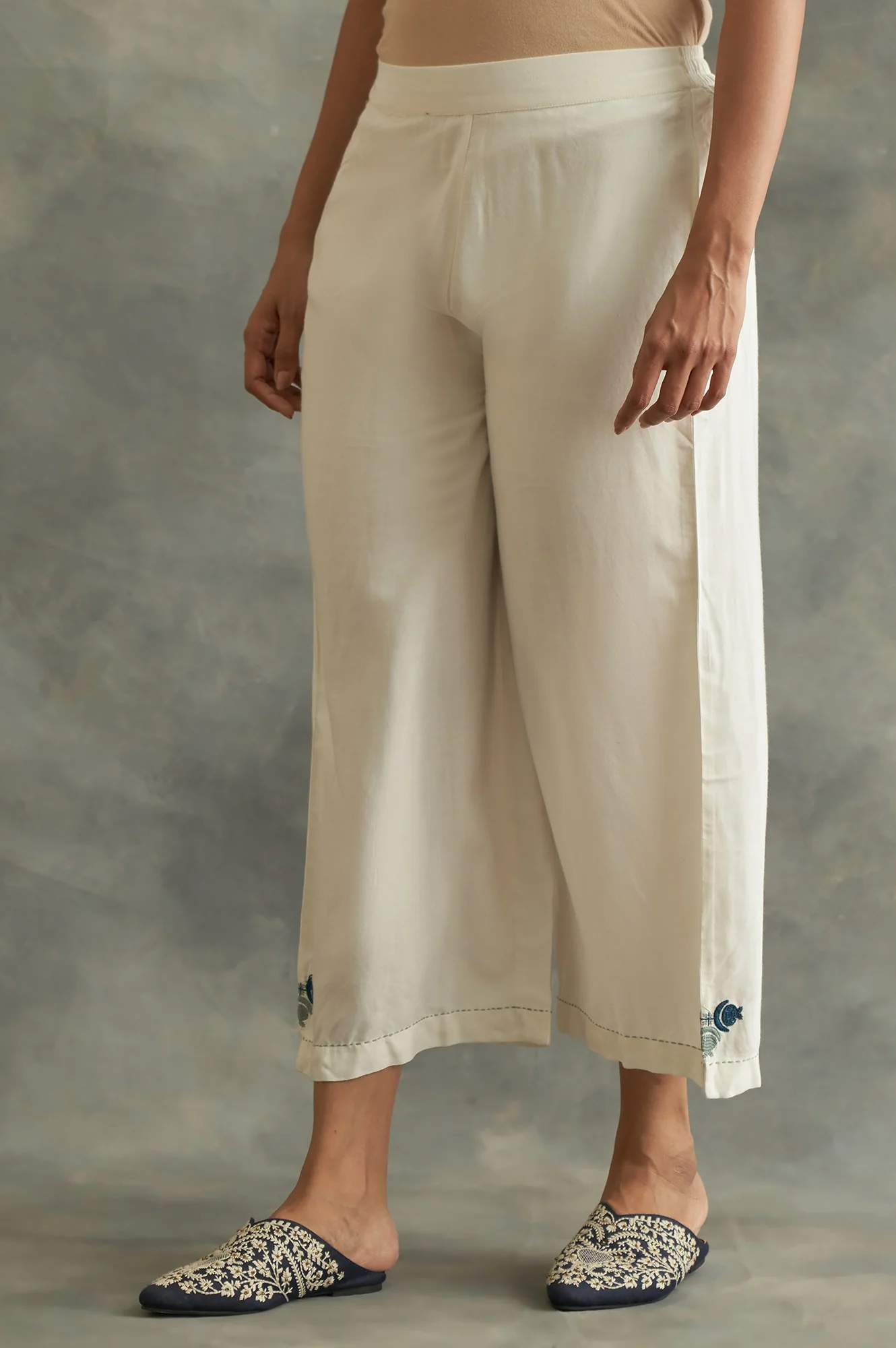 Ecru Embroidered Parallel Pants - Image 3