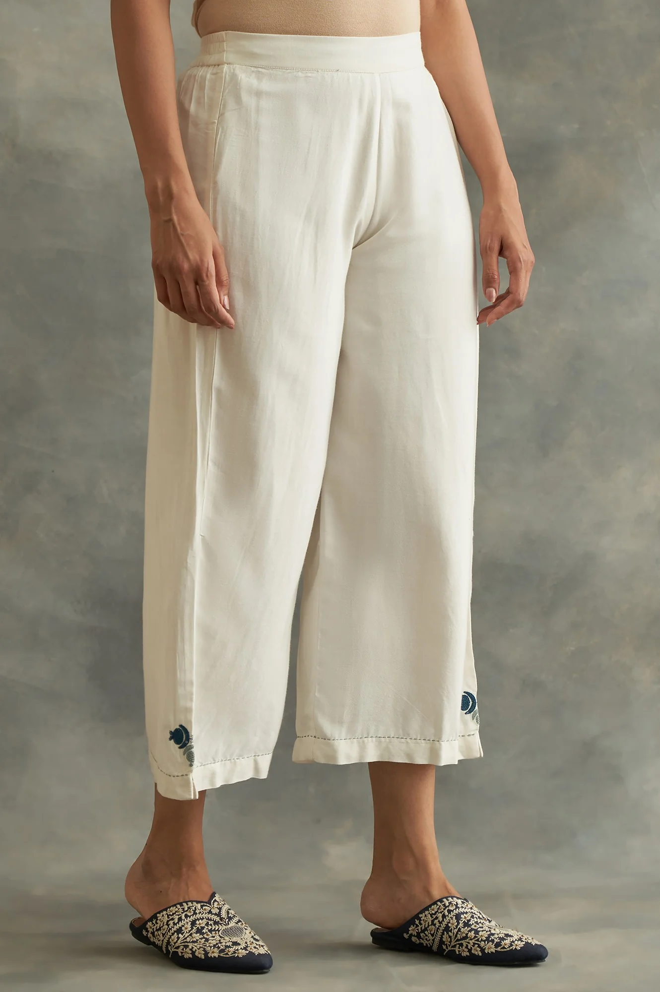 Ecru Embroidered Parallel Pants - Image 4