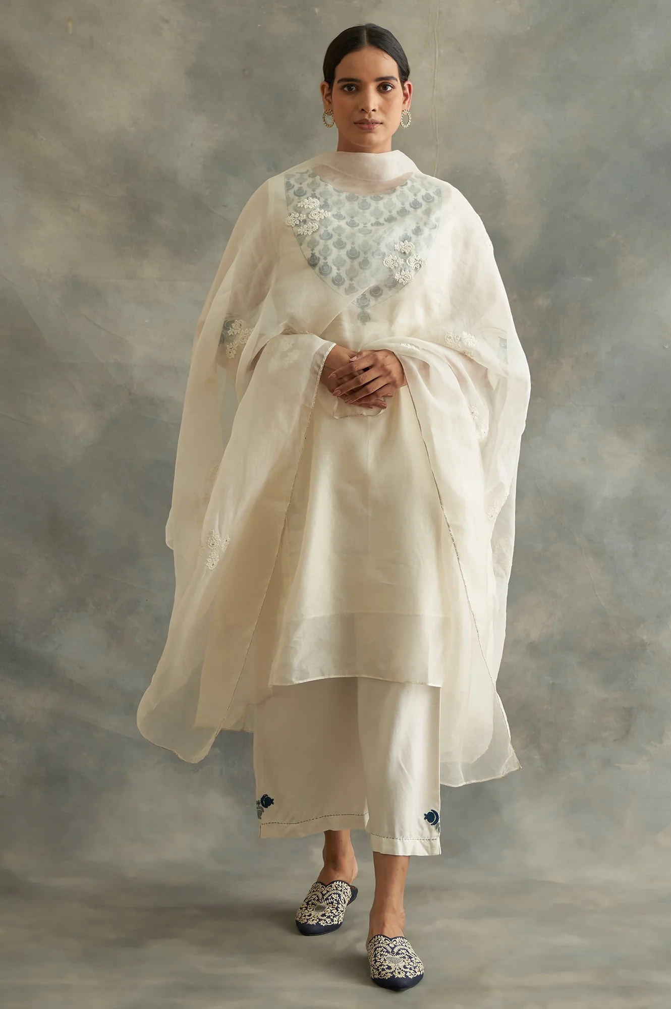 Ecru Embroidered Parallel Pants - Image 5