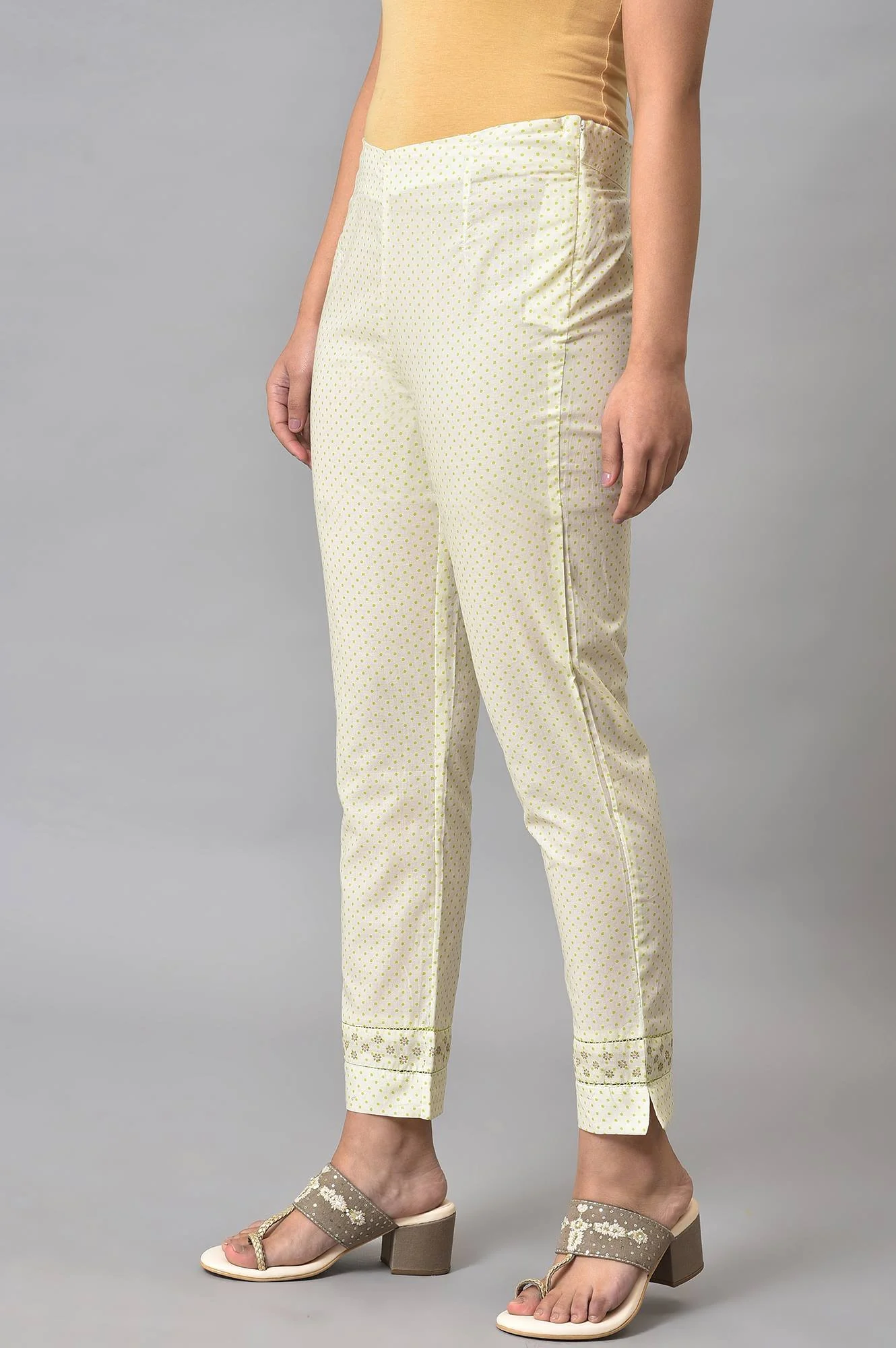 Ecru Green Dotted Plus Size Slim Pants - Image 3