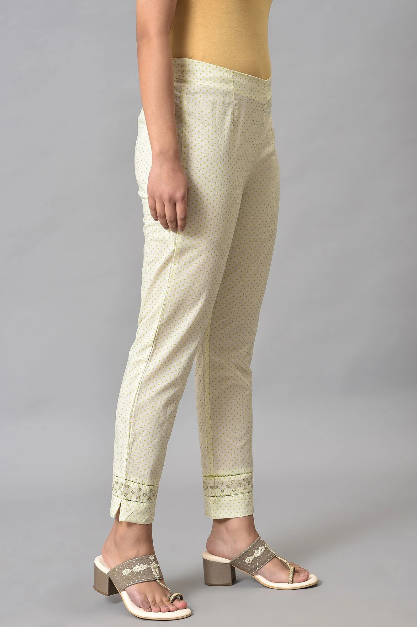 Ecru Green Dotted Plus Size Slim Pants - Image 4