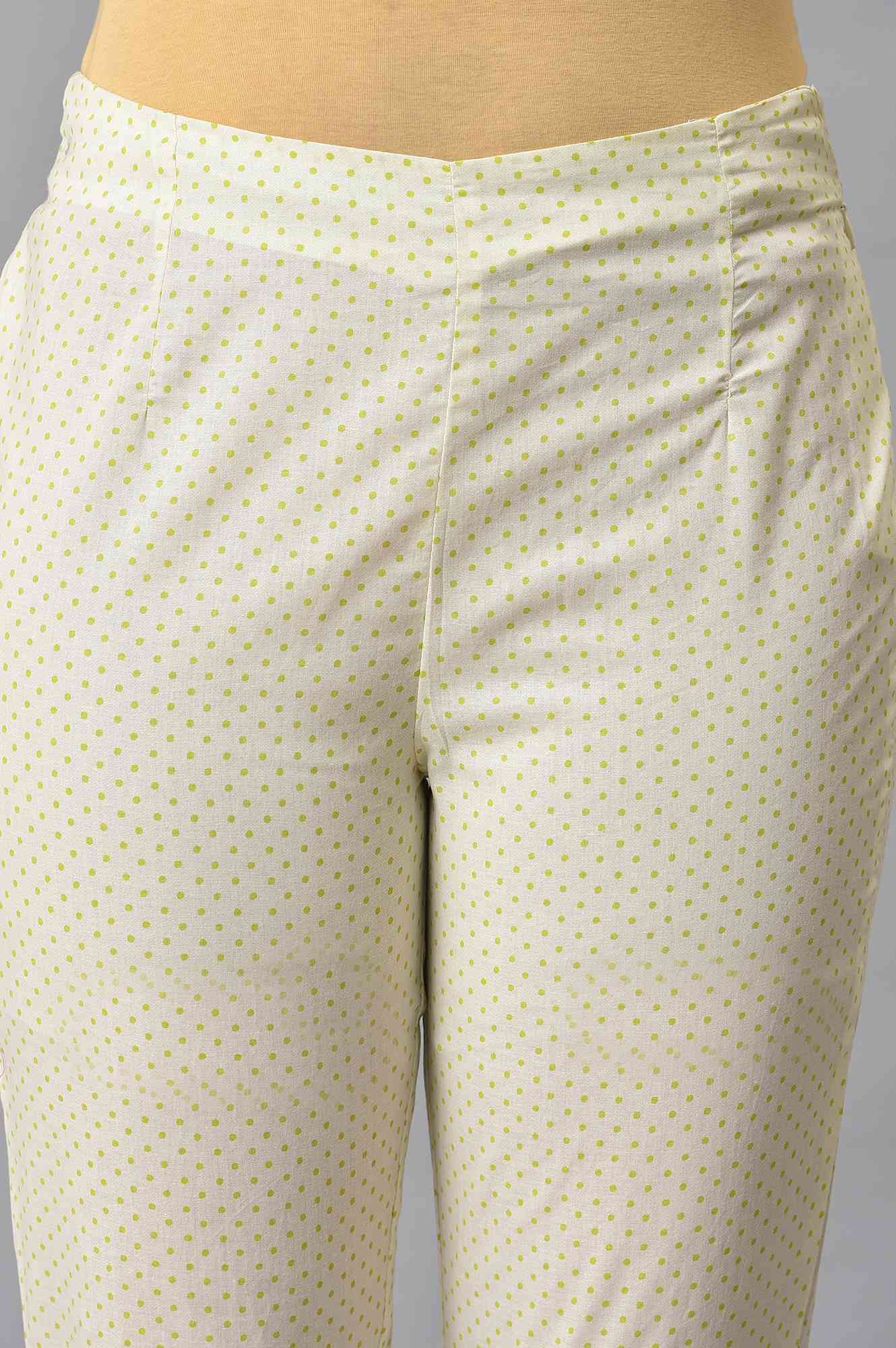 Ecru Green Dotted Plus Size Slim Pants - Image 6