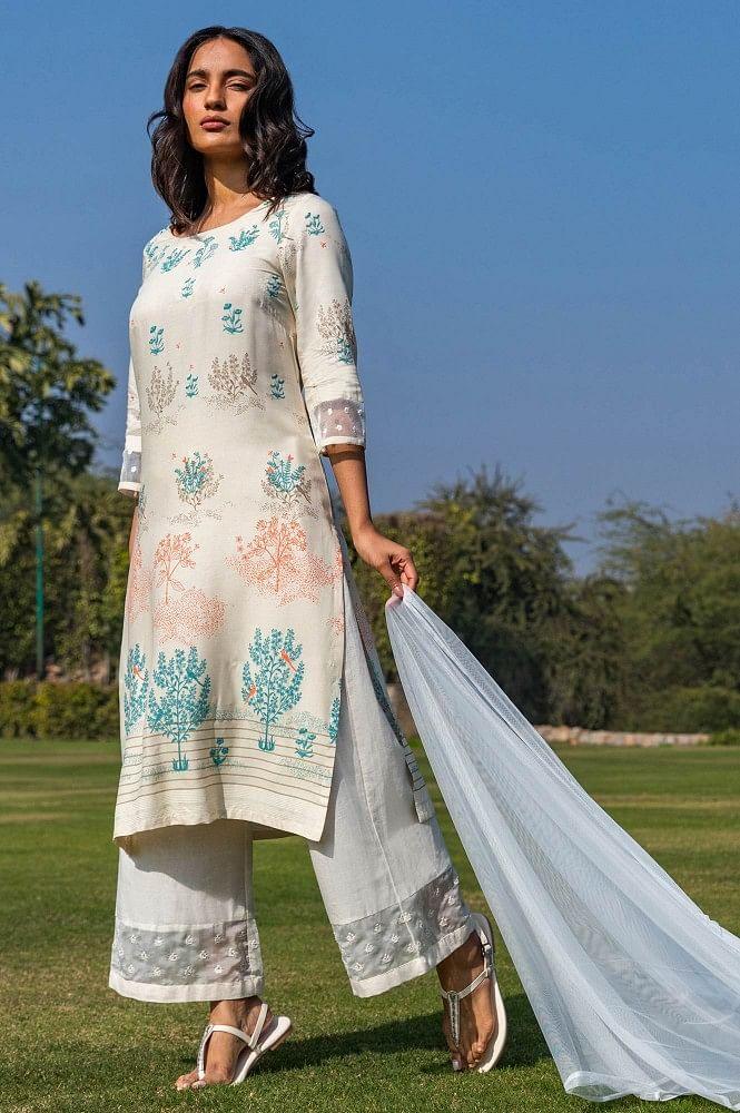 Ecru Placement Print kurta - Image 5