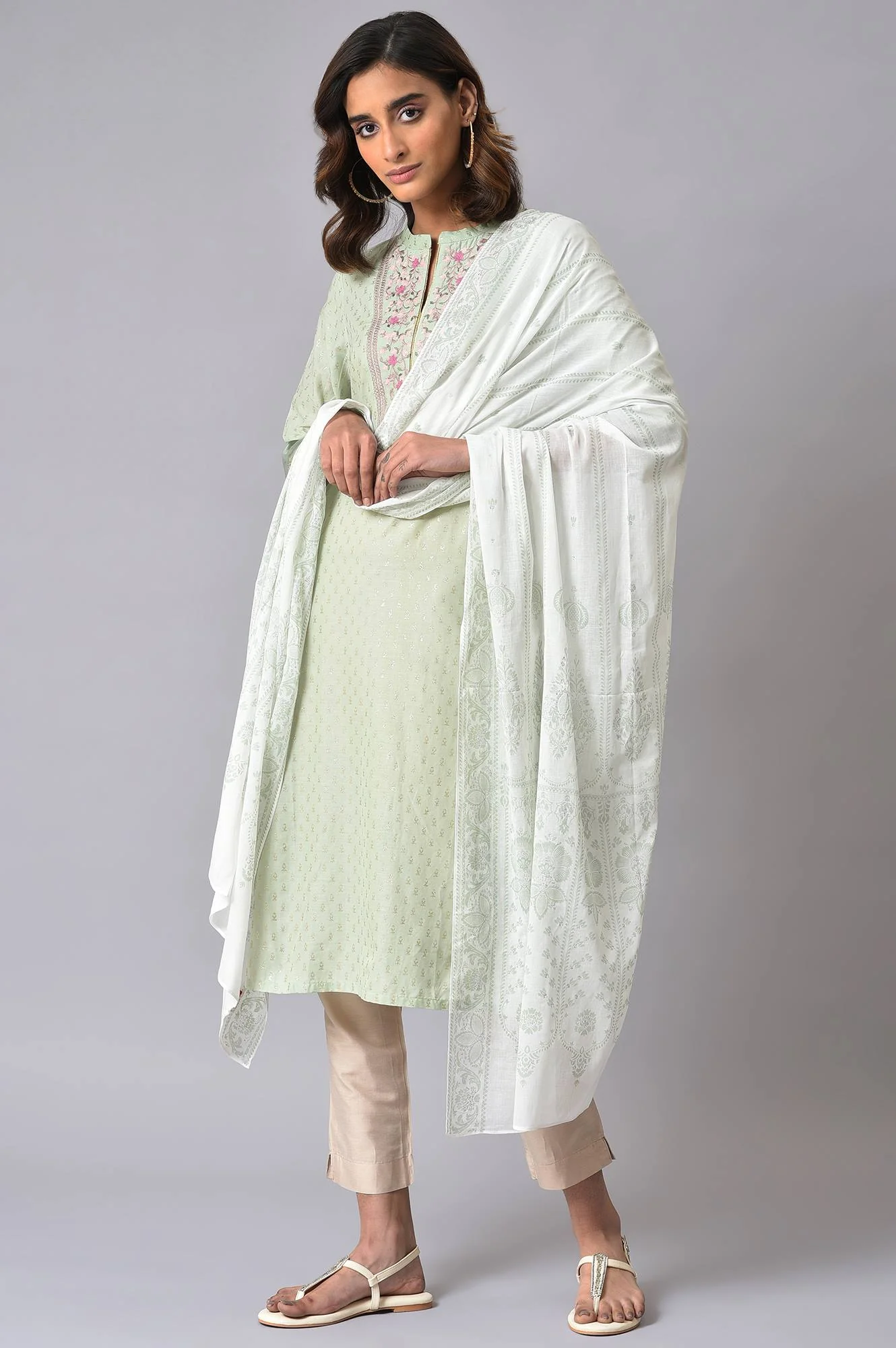 Ecru Printed Voile Dupatta - Image 2