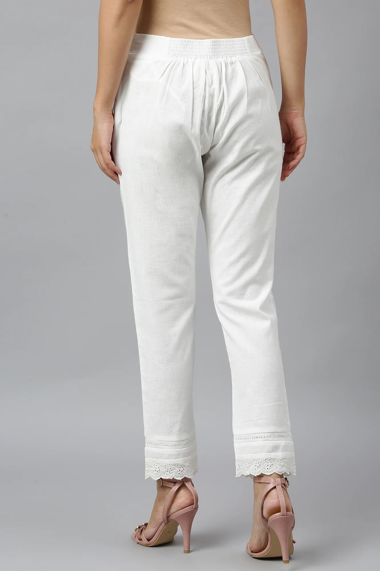 Ecru Slim Pants With Lace - Image 3