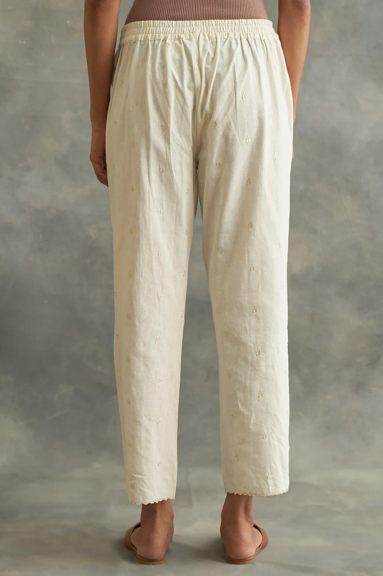 Ecru Solid Straight Pants - Image 3