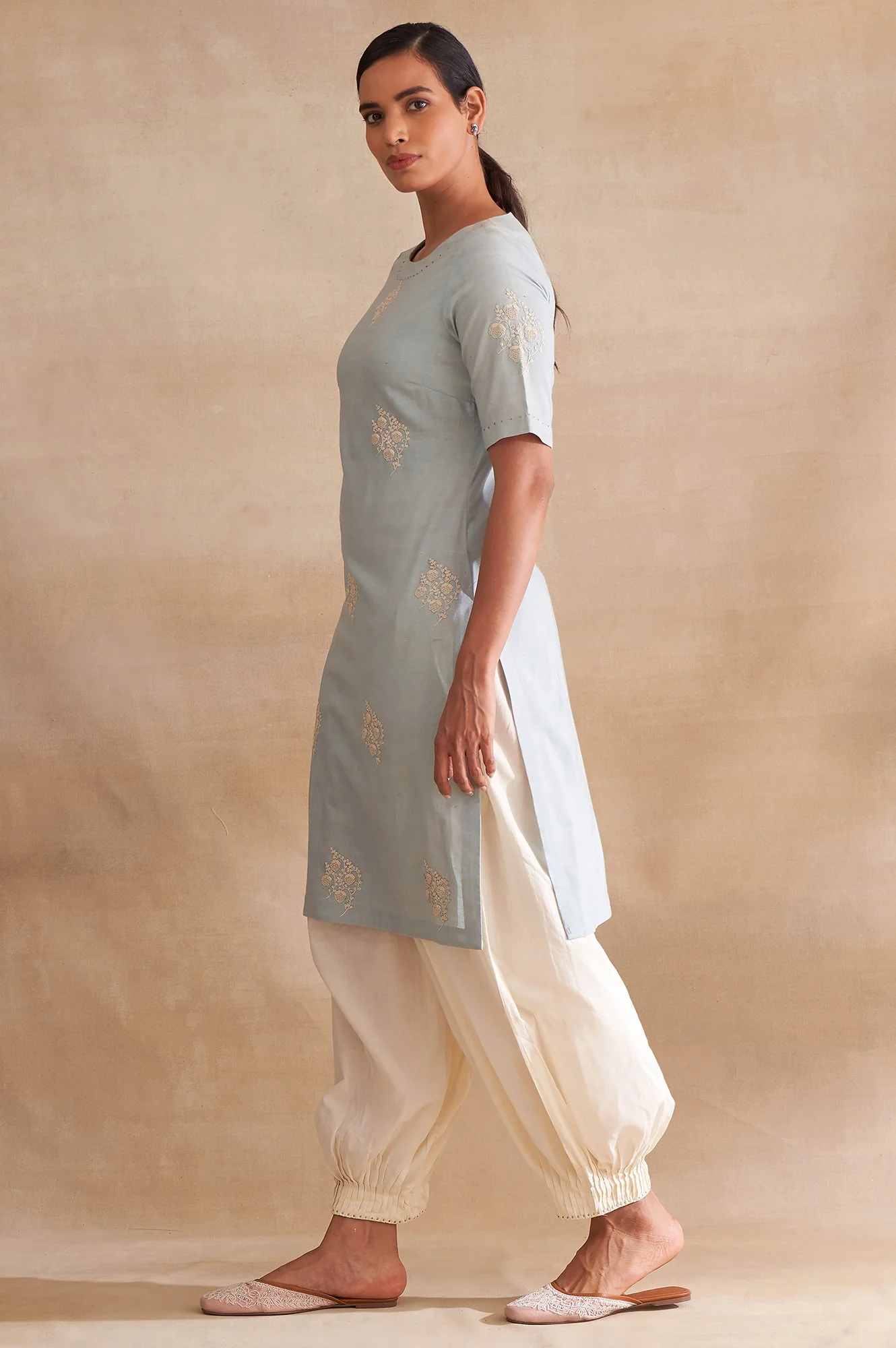 Folksong By W Light Blue Embroidered Cotton kurta - Image 3