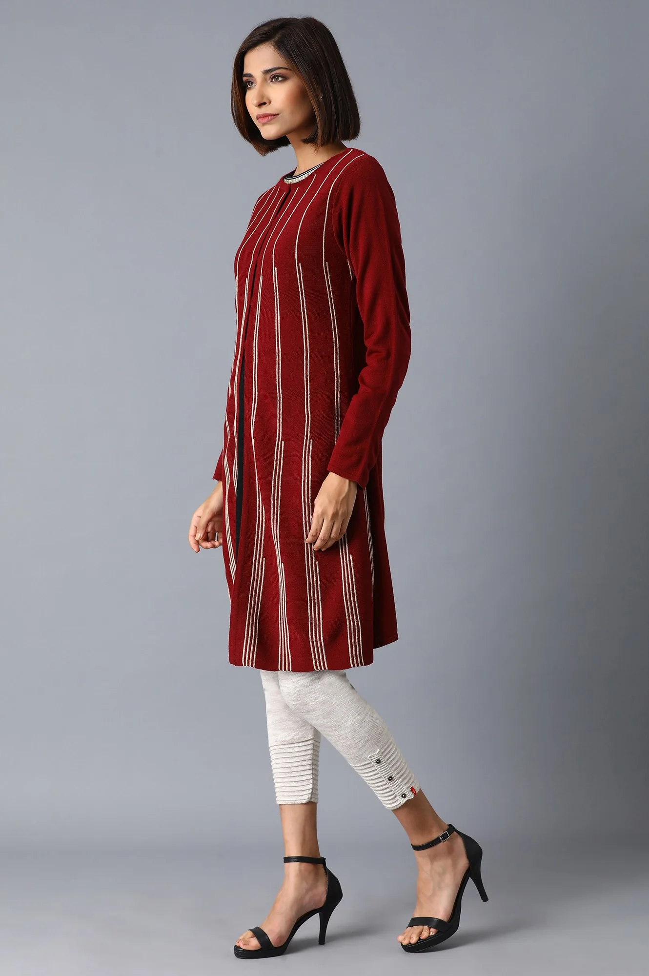 Garnet Red Flared Cardigan - Image 3