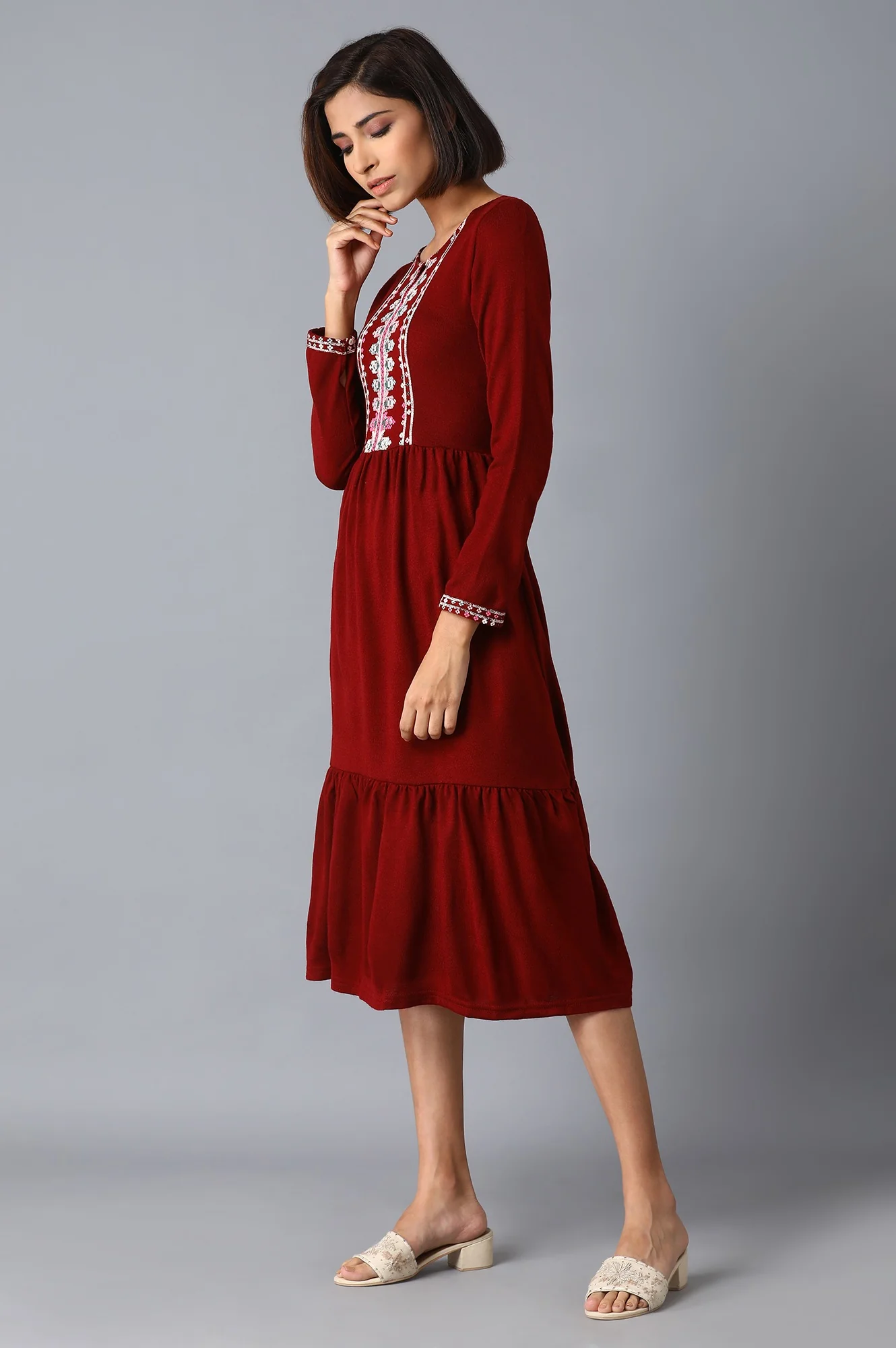 Garnet Red Tiered Dress - Image 3