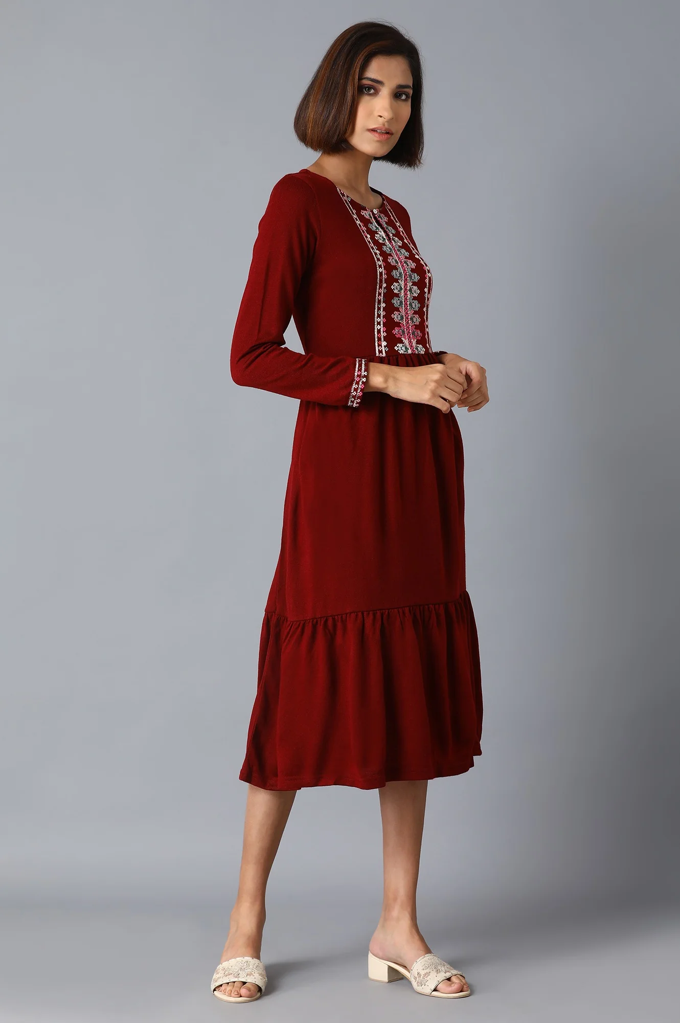 Garnet Red Tiered Dress - Image 4