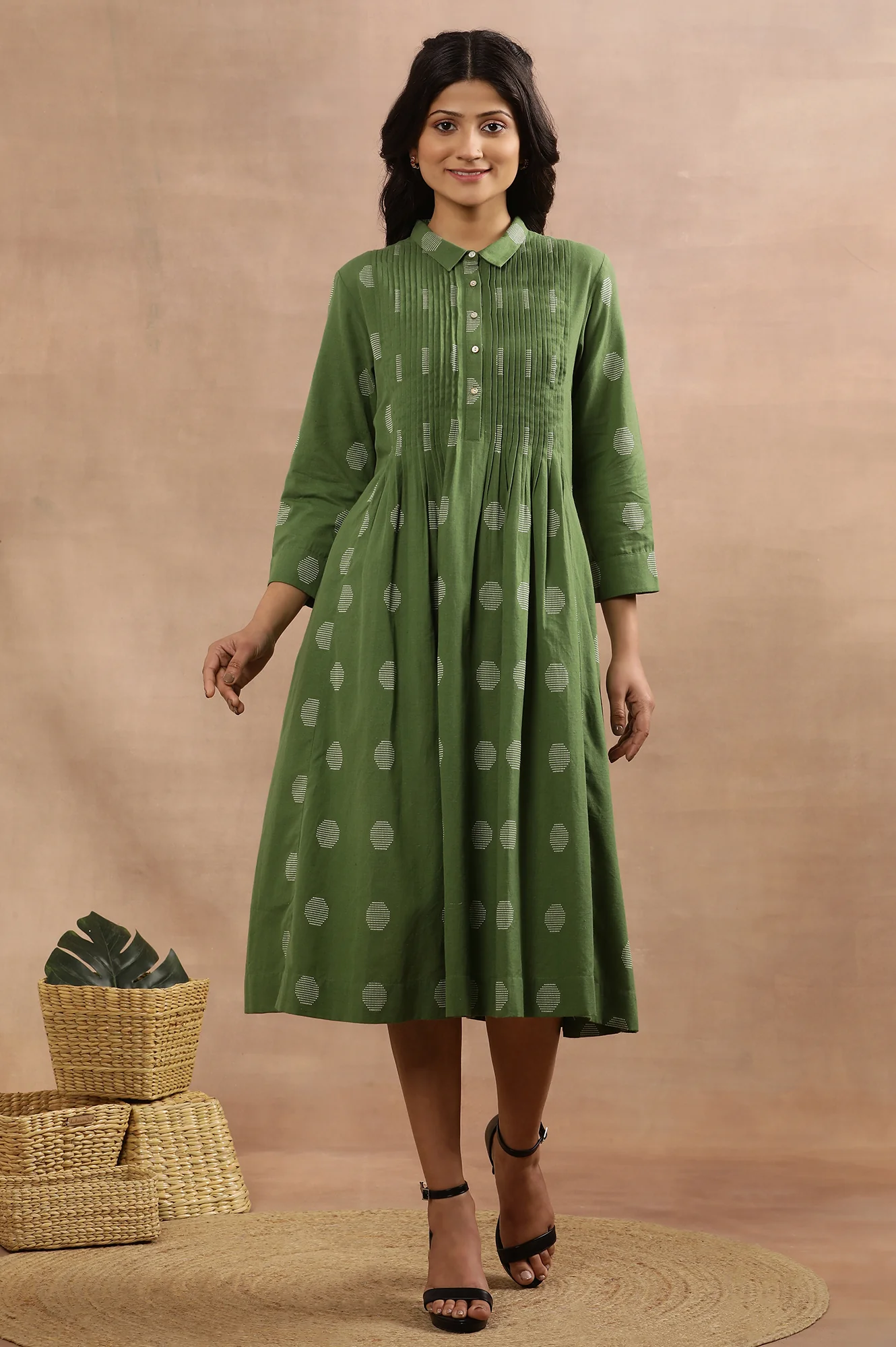 Ge Green Yarn Dyed Polka Dot Dress - Image 2