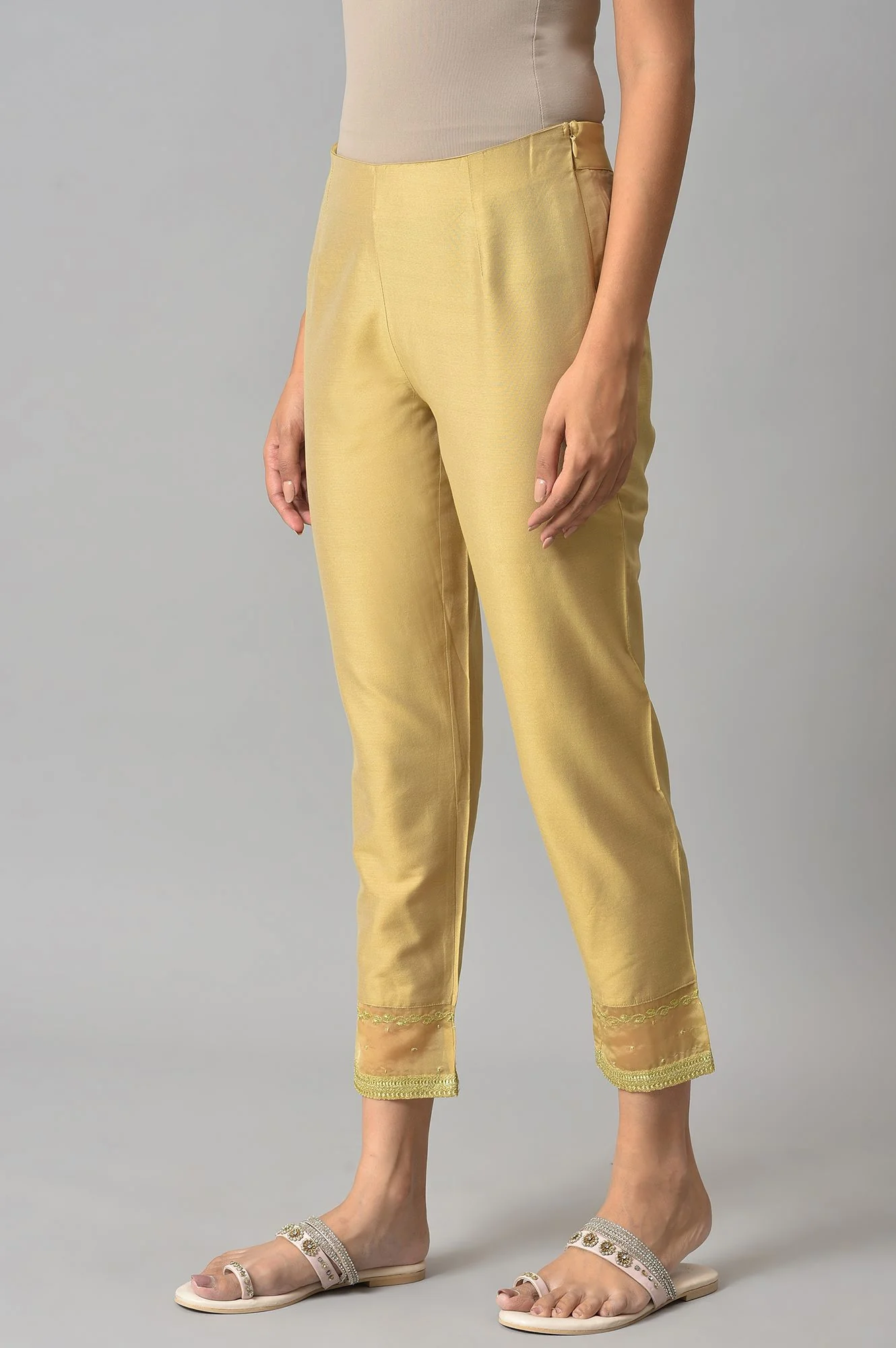 Gold Embroidered Light Festive Slim Pants - Image 3
