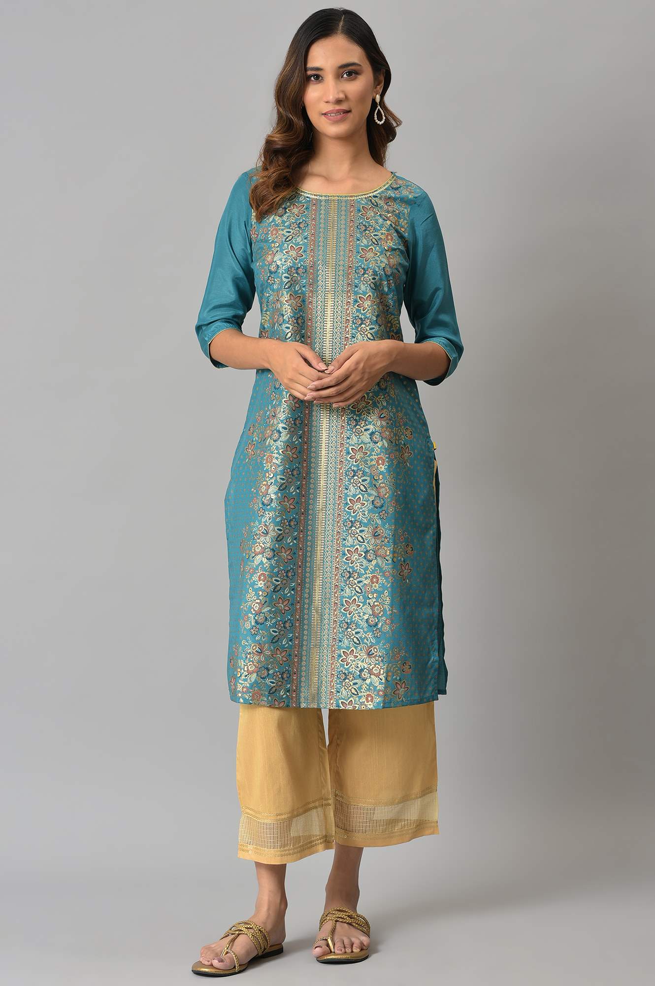 Gold Solid Straight Fit Culottes With Elasticated Waistband - Image 5