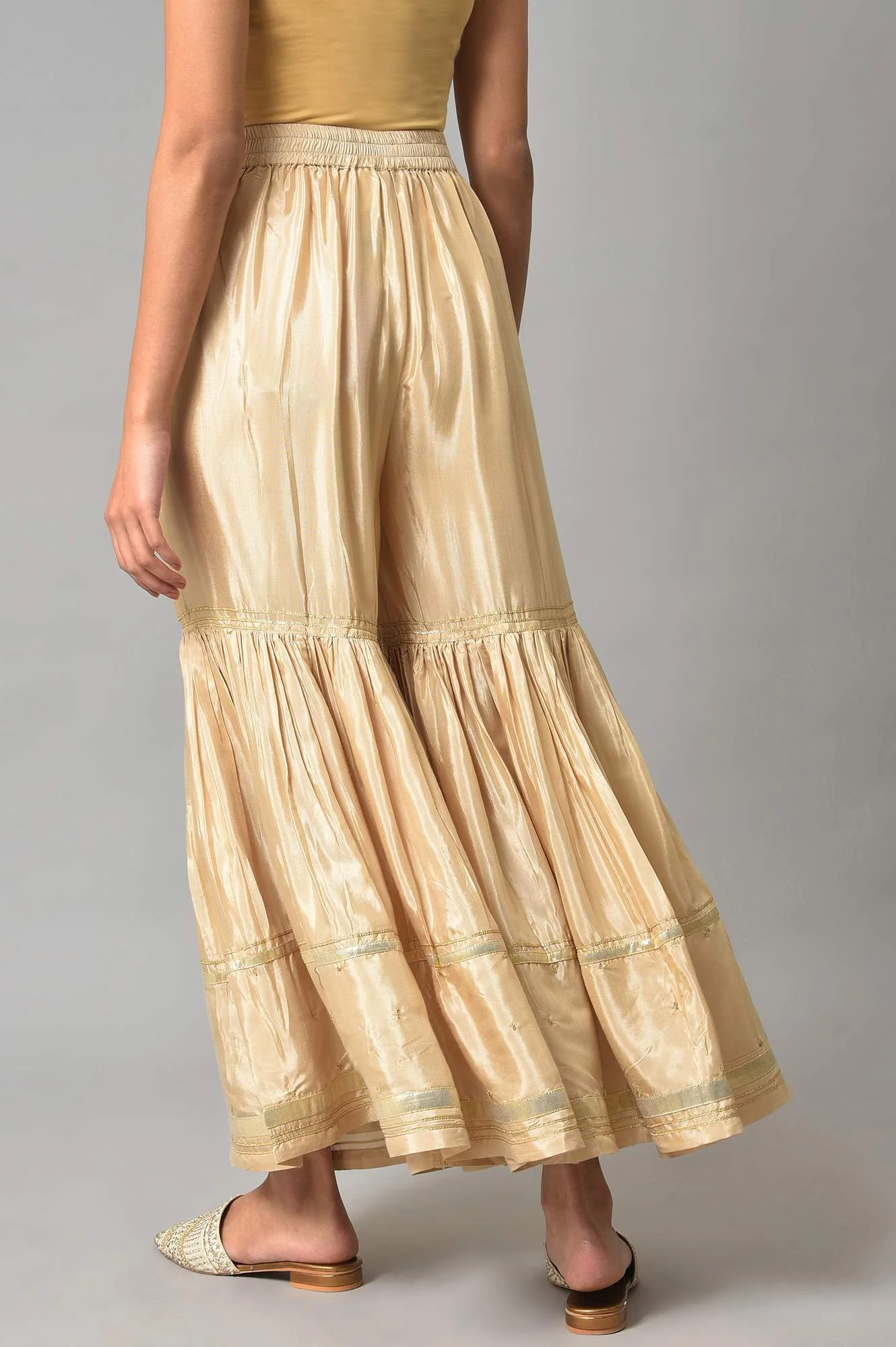 Gold Embellished Shantung Festive Sharara - Image 2