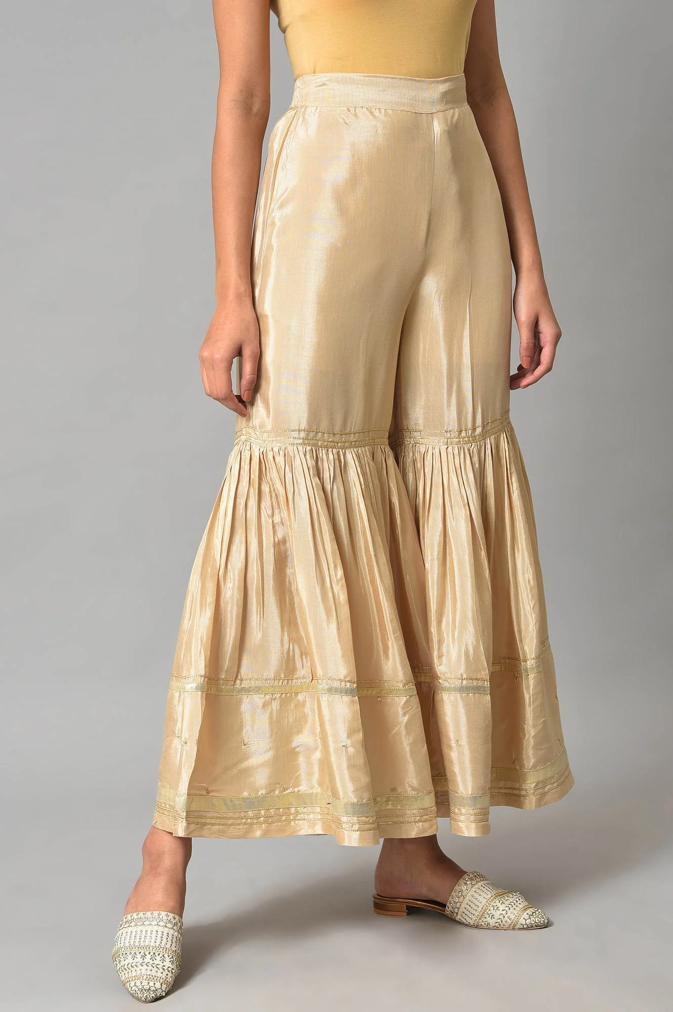 Gold Embellished Shantung Festive Sharara - Image 4