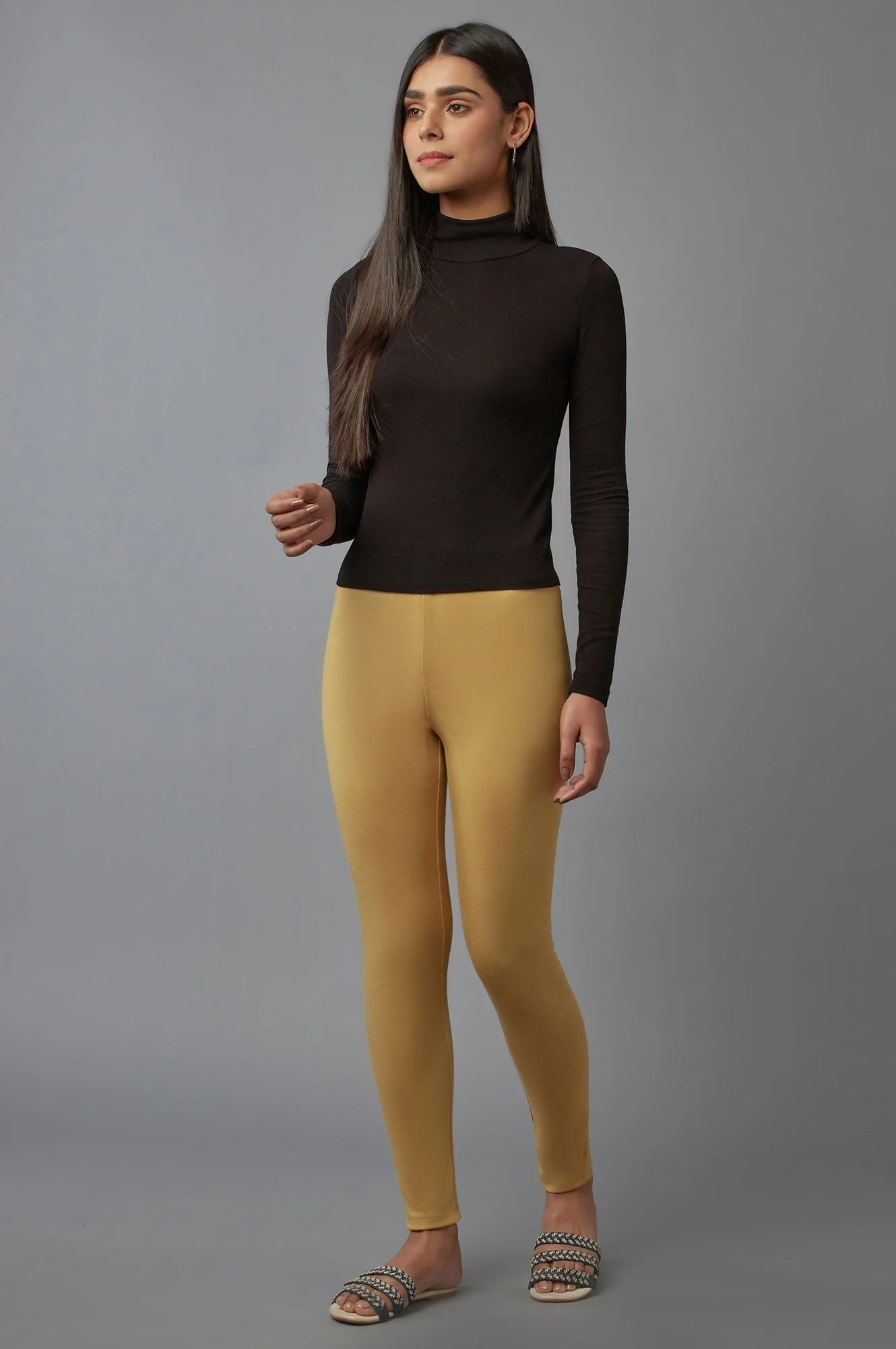 Gold Solid Skinny Fit Tights With Elasticated Waist - Image 5