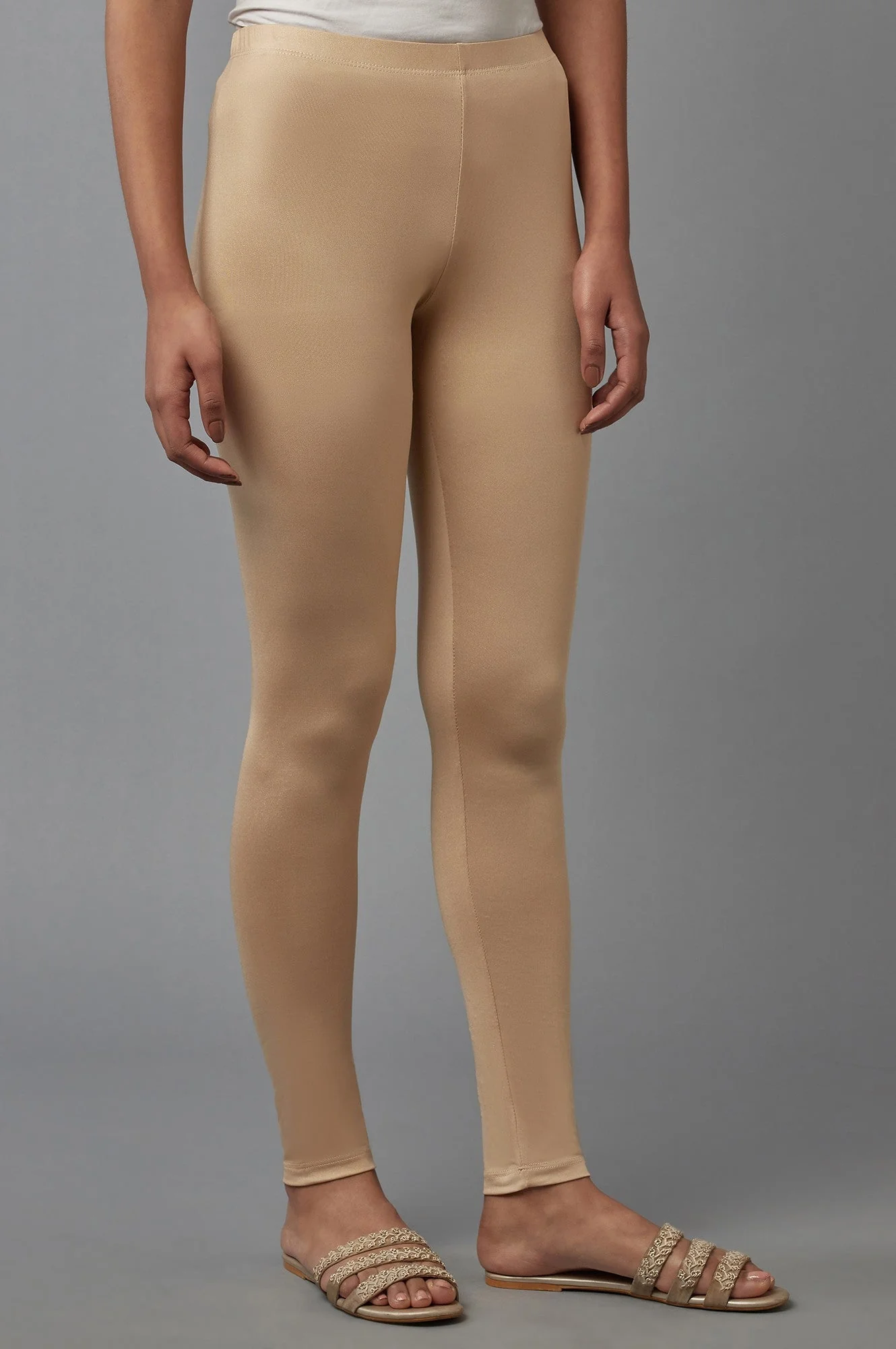 Gold Solid Skinny Fit Tights With Elasticated Waist - Image 4