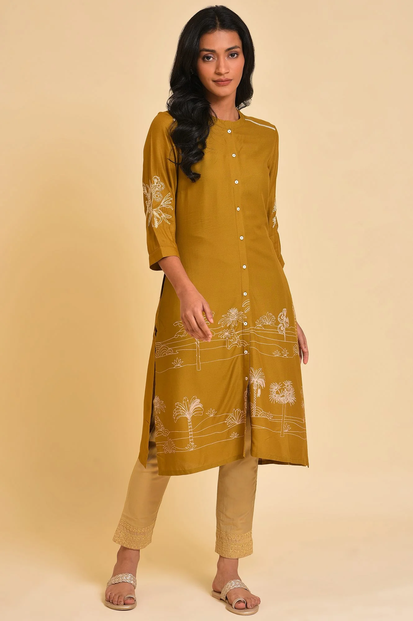 Gold Solid Light Festive Slim Pants - Image 5