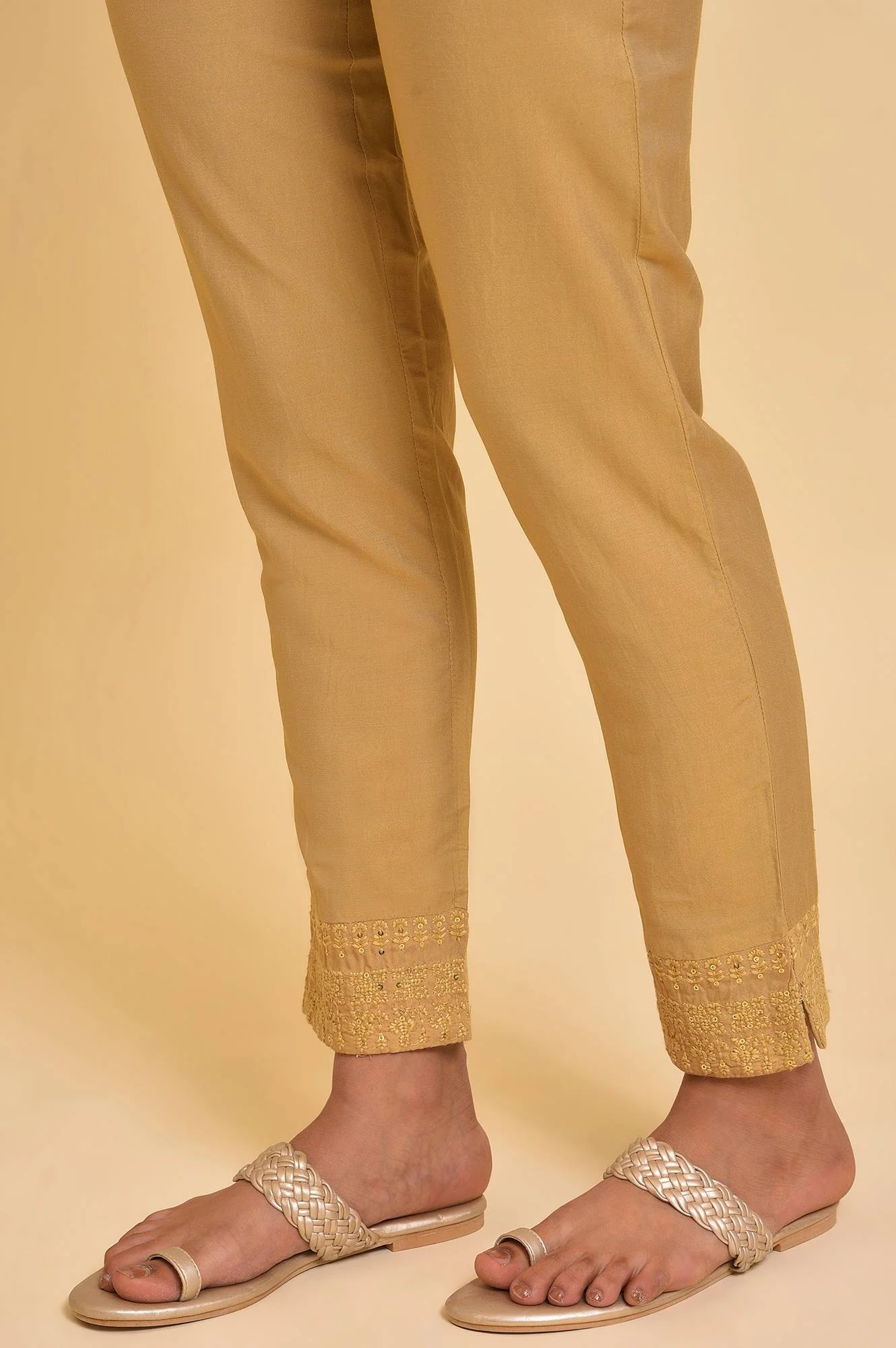 Gold Solid Light Festive Slim Pants - Image 8