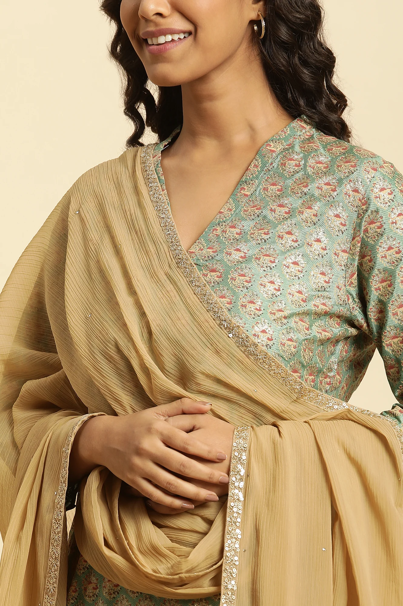 Golden Chiffon Dupatta With Sequin Border - Image 4