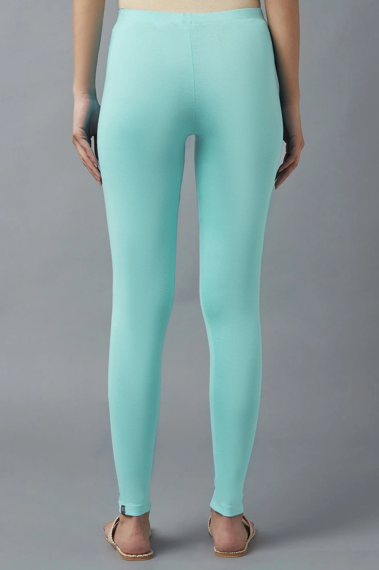 Light Blue Solid Skinny Fit Cotton Tights With Elasticated Waistband - Image 2