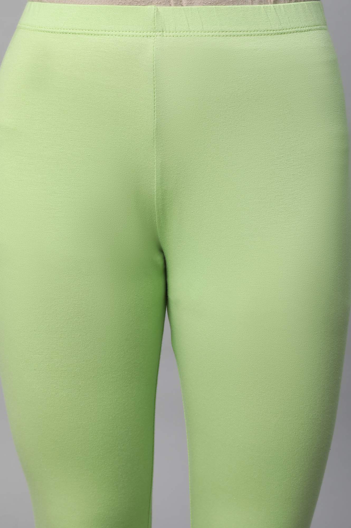 Light Green Solid Skinny Fit Cotton Tights With Elasticated Waist - Image 6