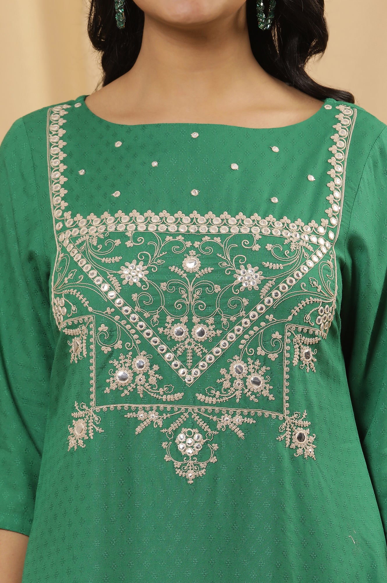 Green Dori Embroidered Straight Kurta - Image 7