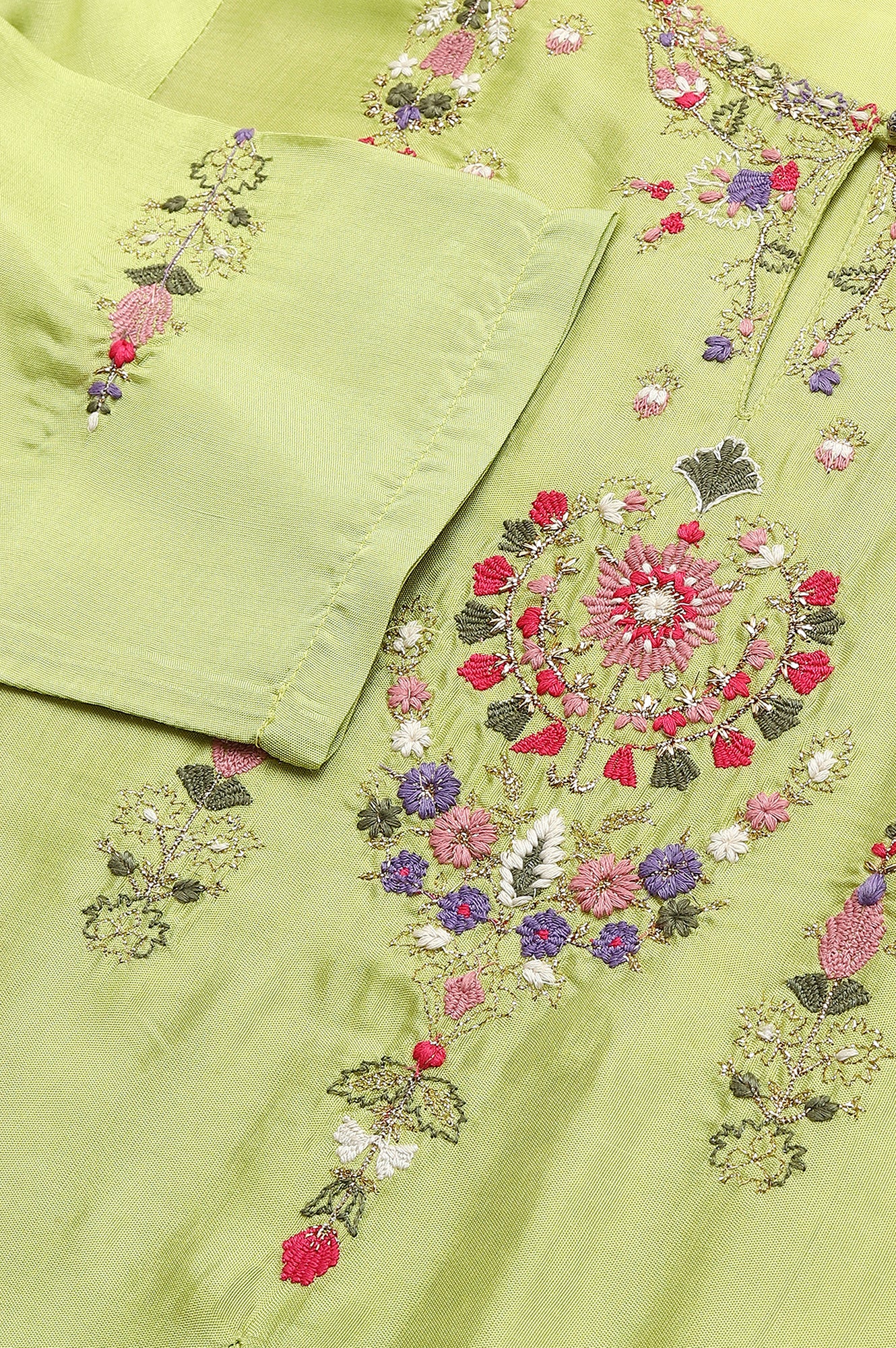 Green Embroidered A-Line Kurta - Image 8