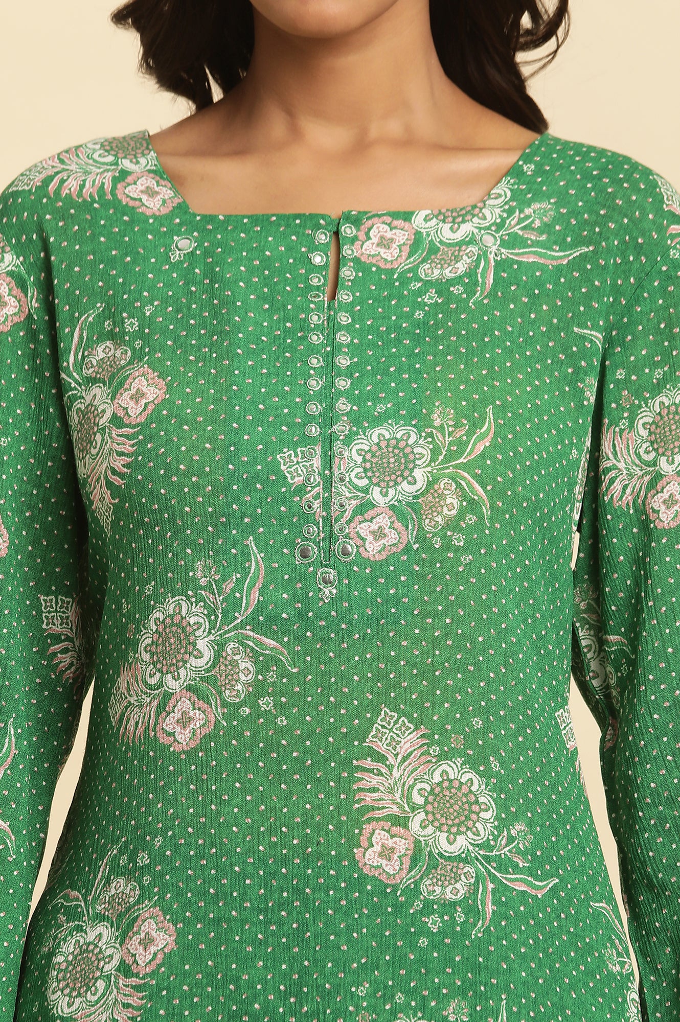 Green Floral Printed Straight Kurta - Image 7