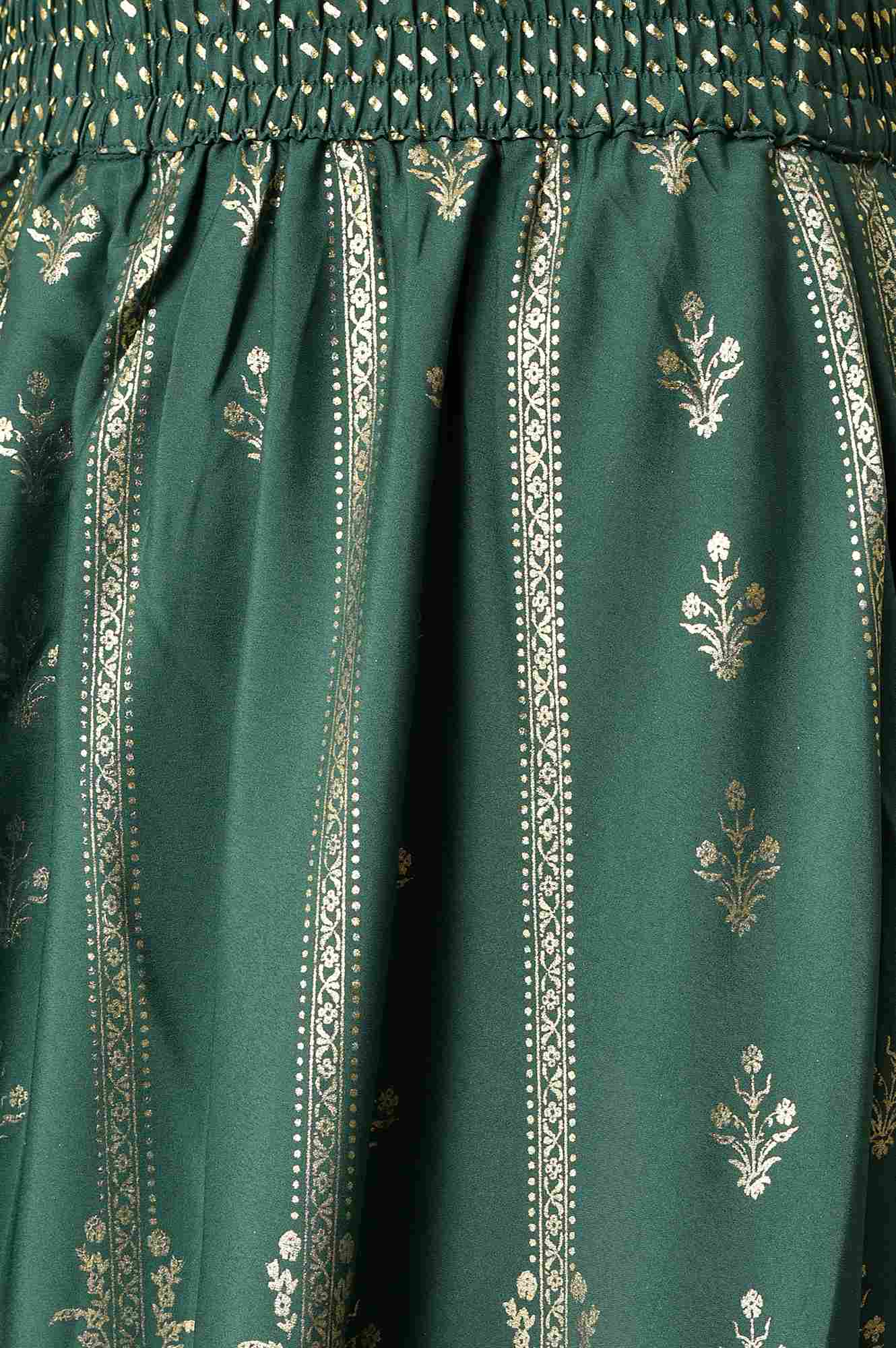 Green Floral Printed Flared Woven Skirt With Elasticated Waist - Image 7