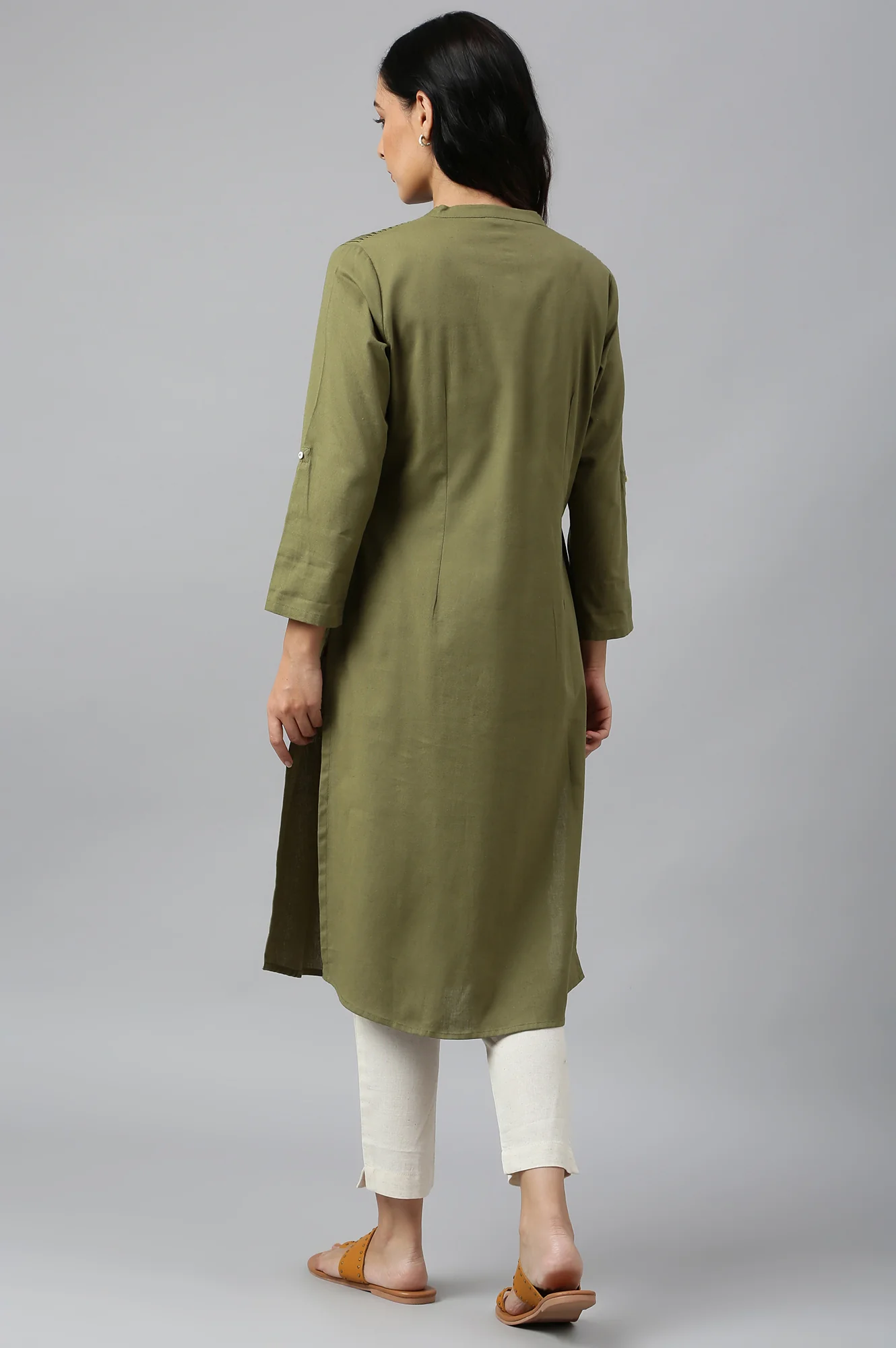 Green Half Placket Shirt kurta - Image 4