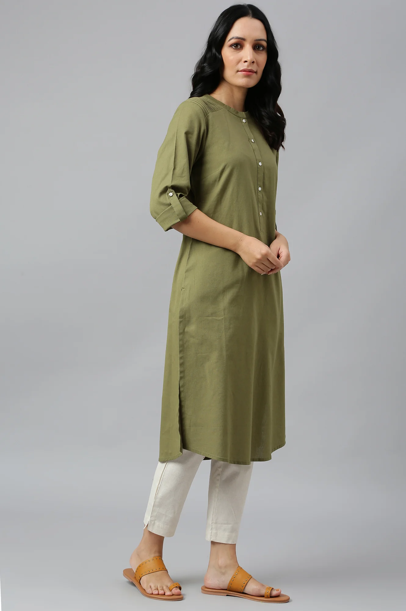 Green Half Placket Shirt kurta - Image 6