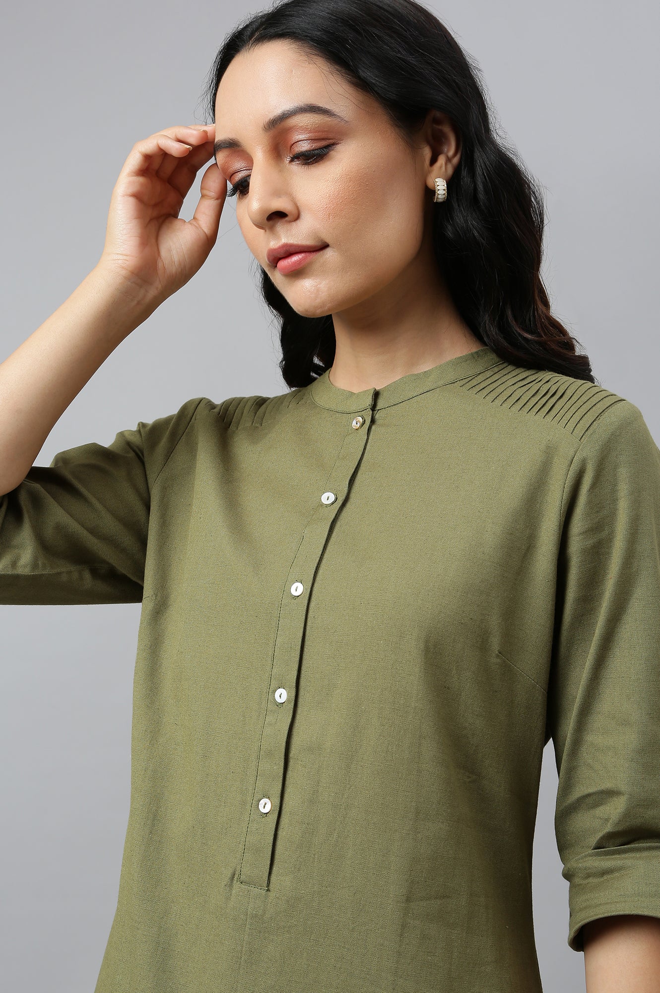 Green Half Placket Shirt kurta - Image 9