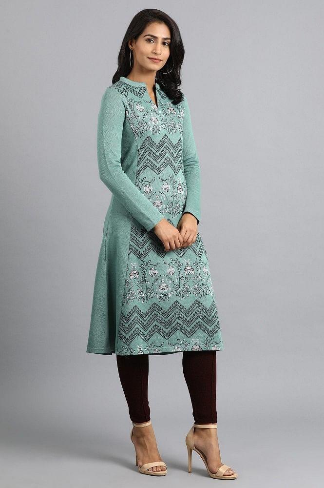 Green Mandarin Neck Winter kurta - Image 4