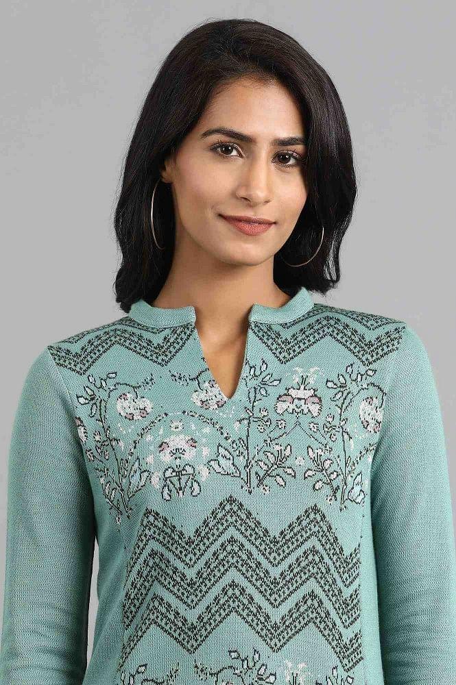 Green Mandarin Neck Winter kurta - Image 5