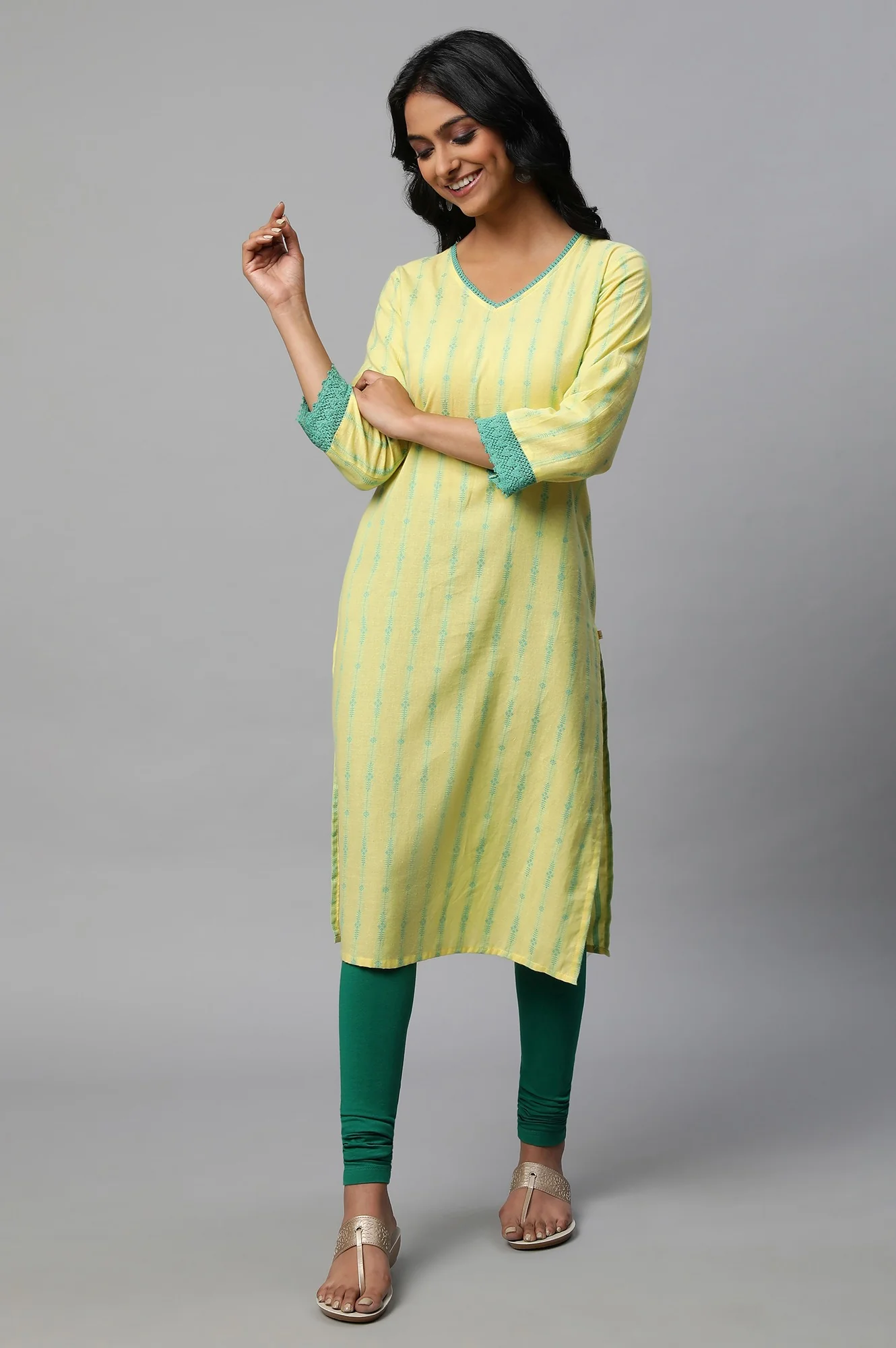 Green Mid-Rise Churidar - Image 5