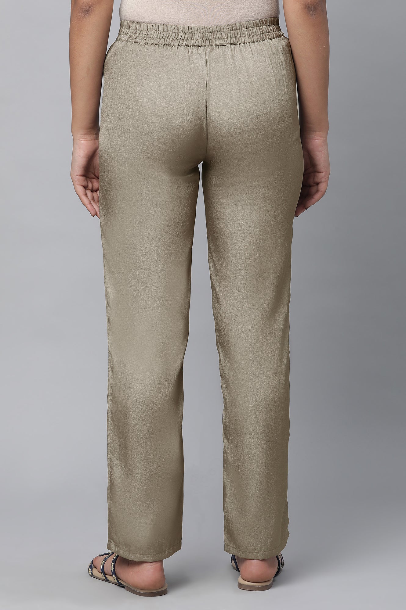 Olive Gold Solid Straight-fit Woven Pants with Side Pockets - Image 2