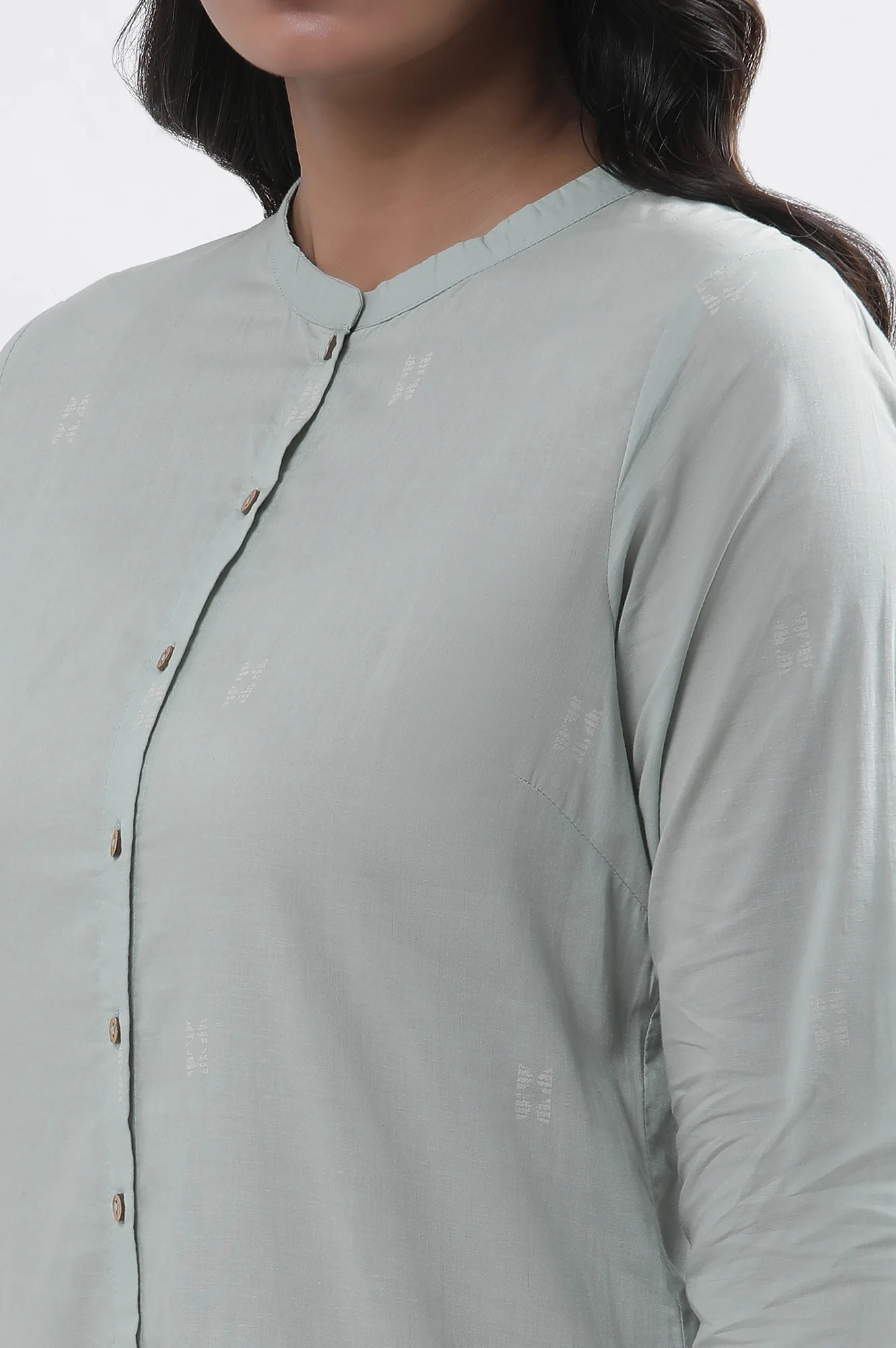 Green Printed Mandarin Collar Kurta And Pants Set - Image 7