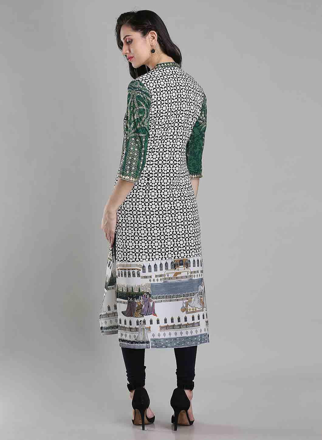 Green Printed Mandarin Neck kurta - Image 4