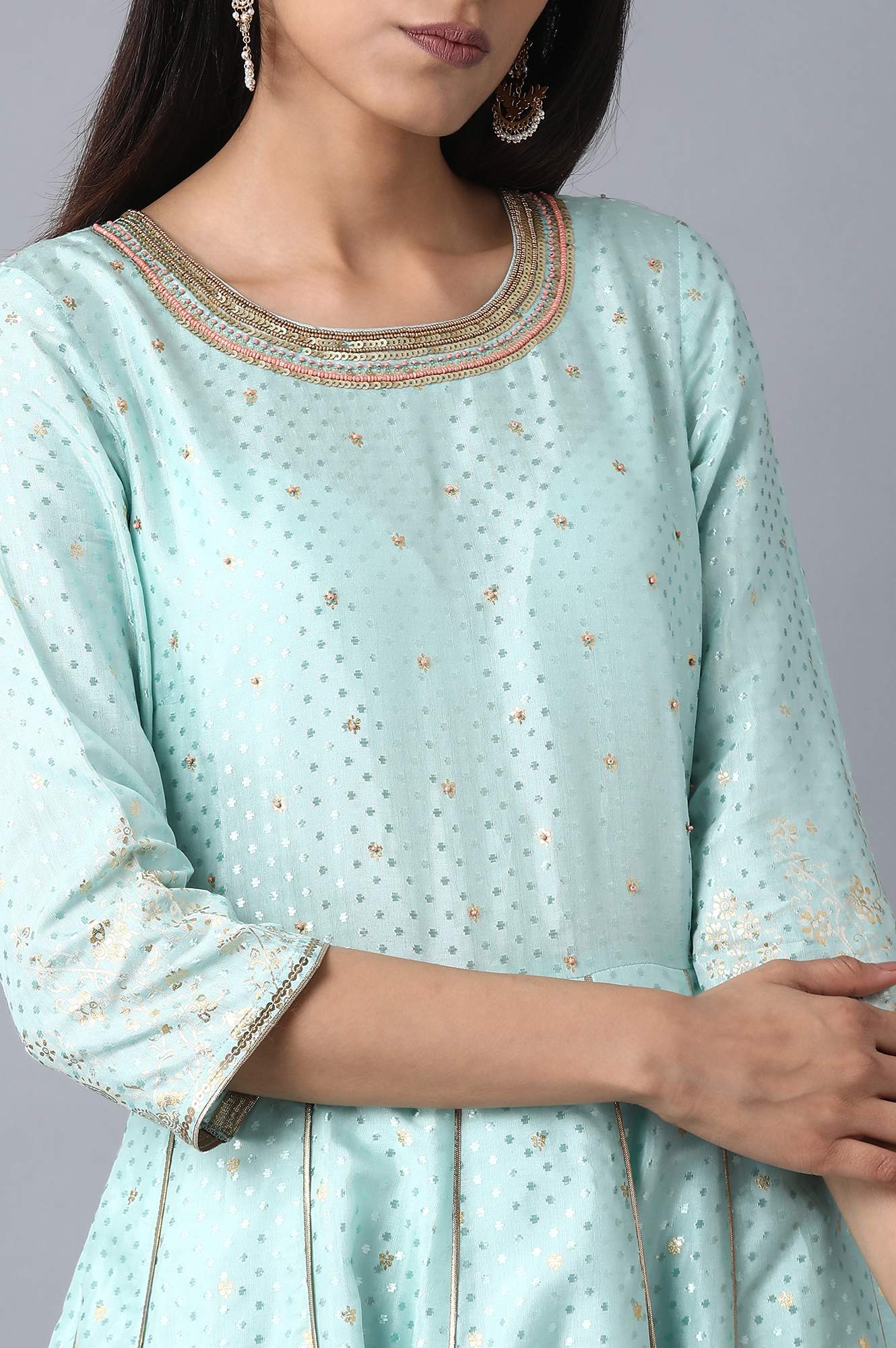 Green Round Neck kurta Set - Image 5