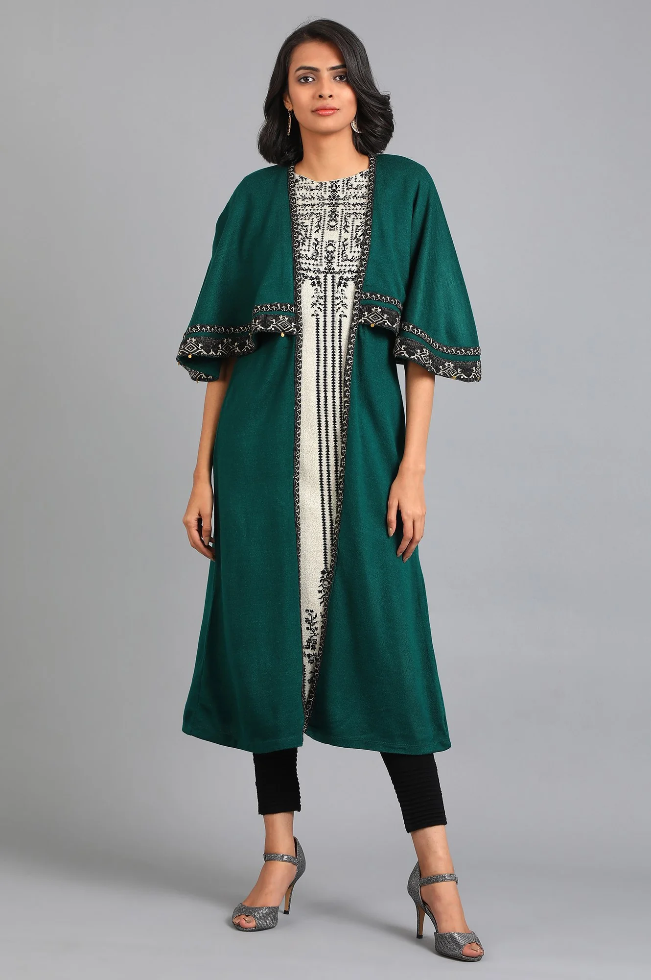 Green Round Neck Layered Kurta - Image 2