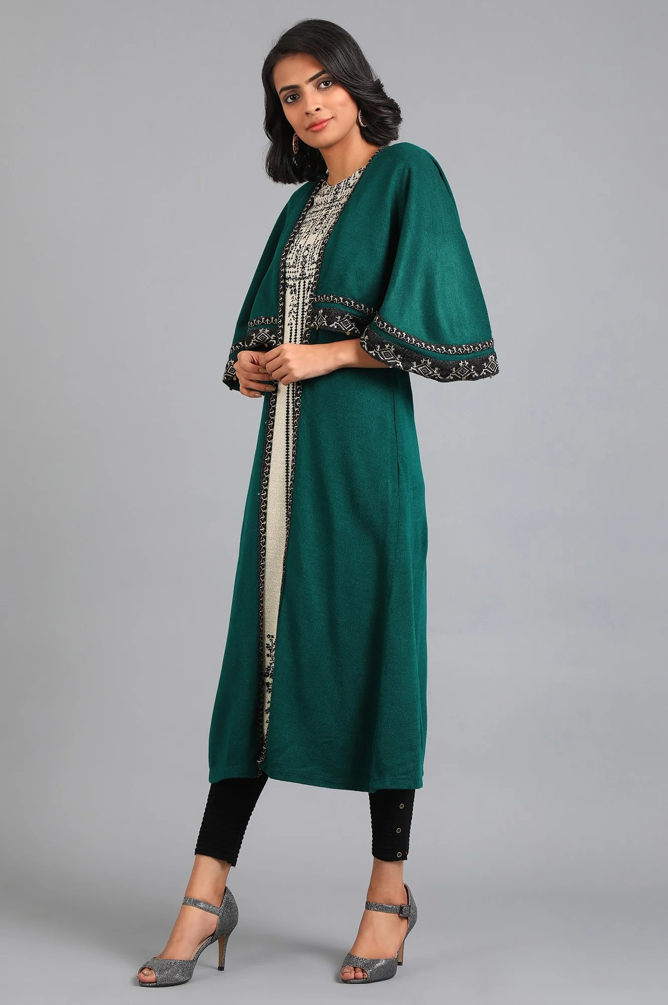 Green Round Neck Layered Kurta - Image 3