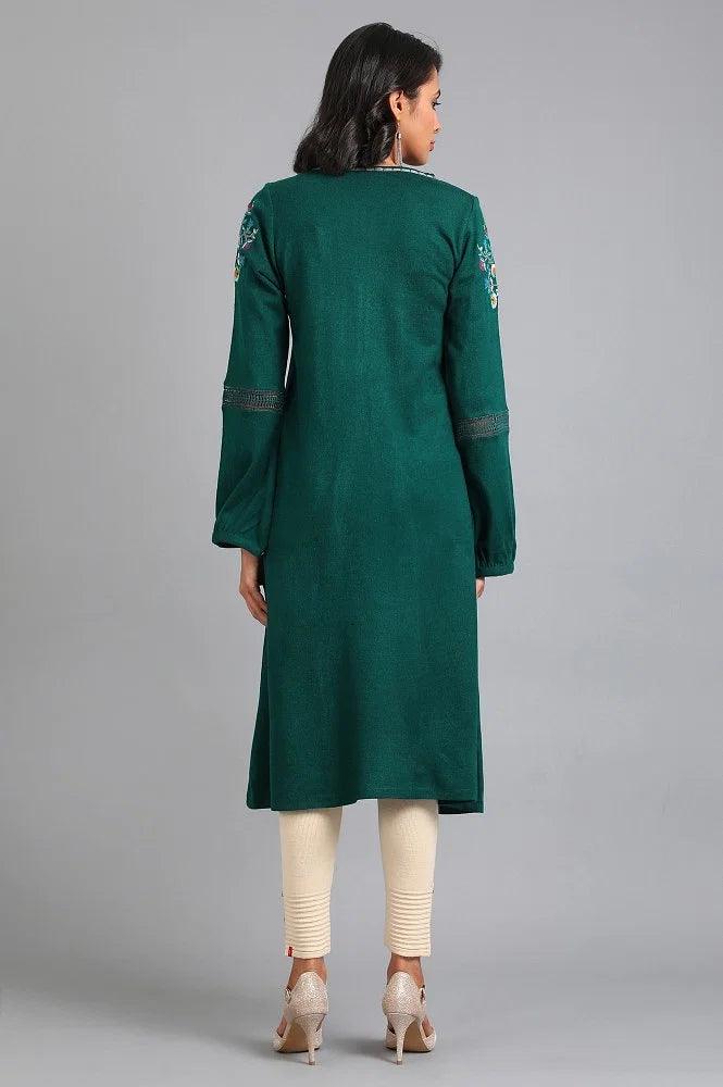 Green Round Neck Winter kurta - Image 5