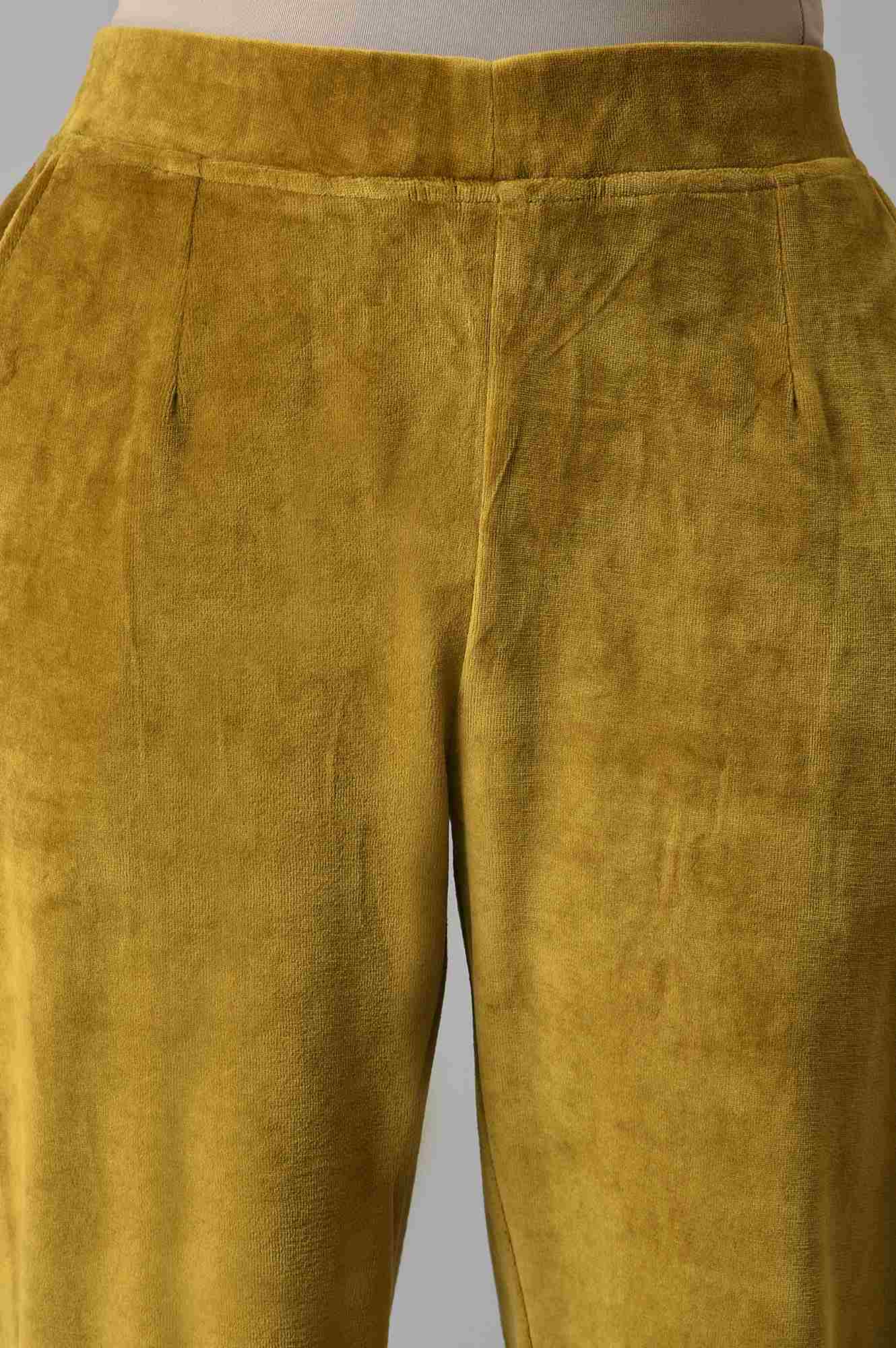 Muted Sage Green Solid Straight Fit Cotton Trousers With Elasticated Waist - Image 6