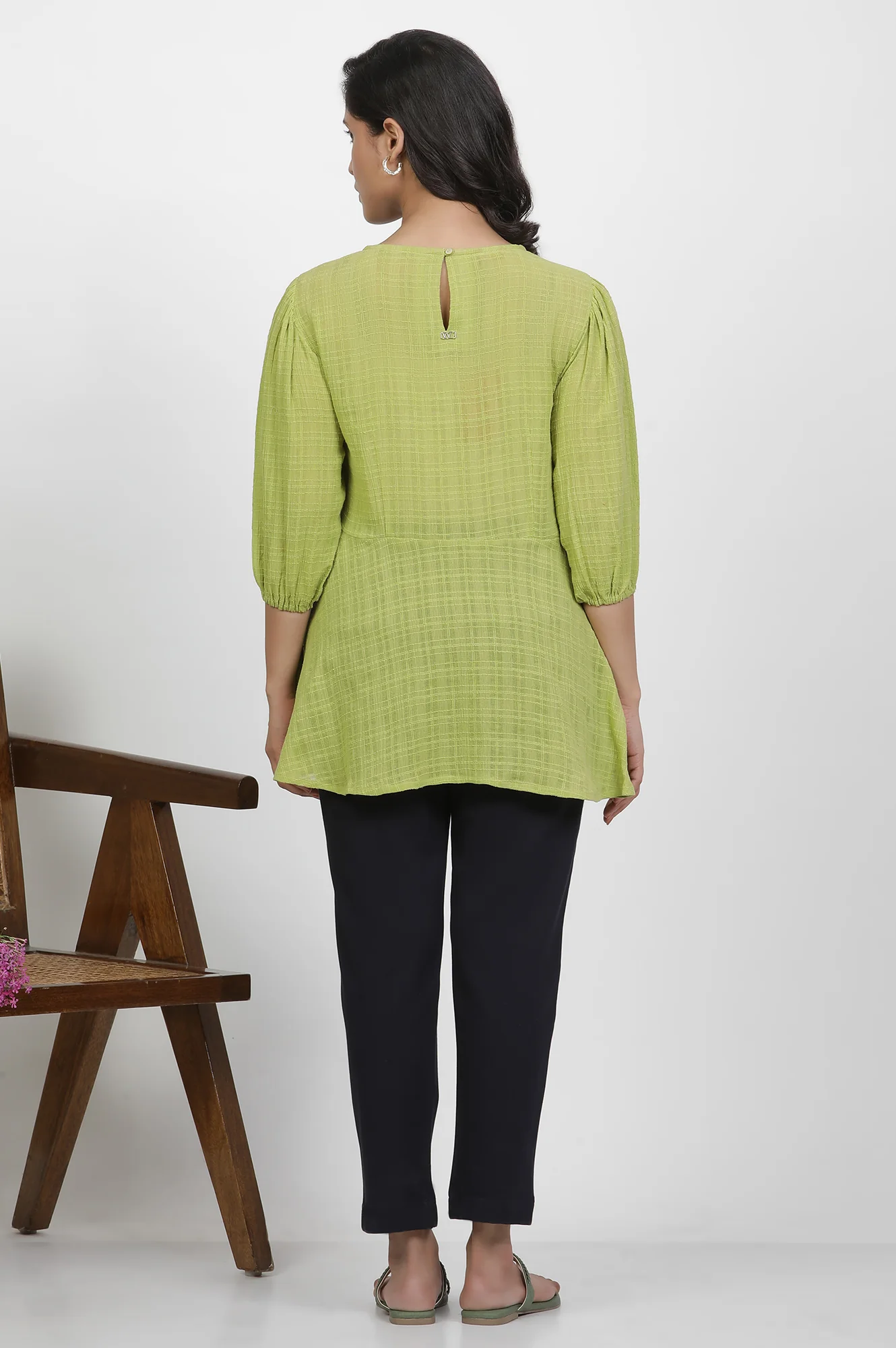Green Thread Embroidered Peplum Top - Image 4
