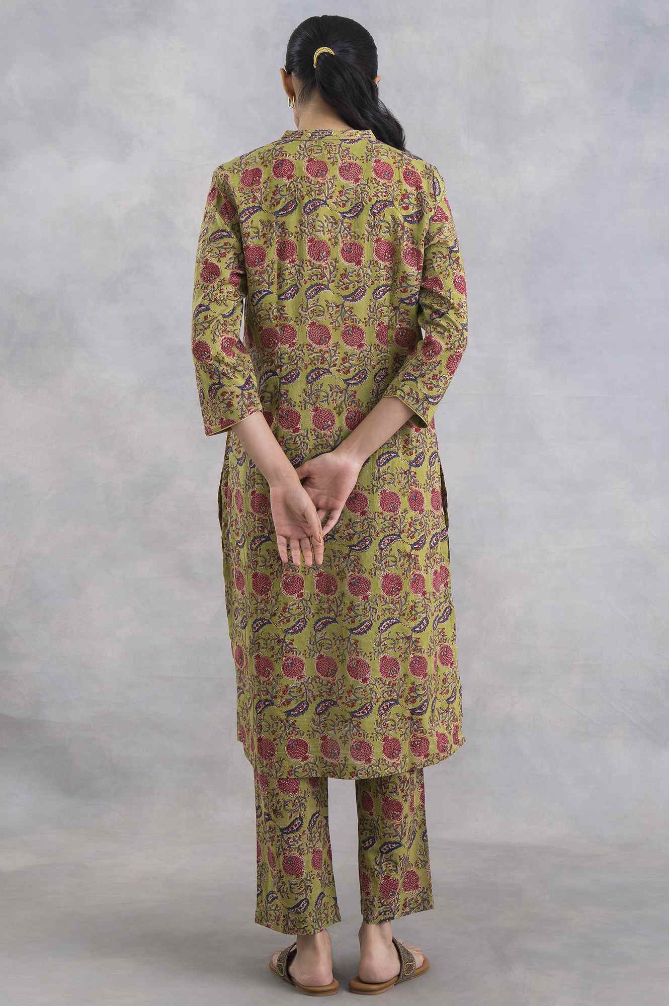 Green V-Neck Hand Block Print kurta - Image 2