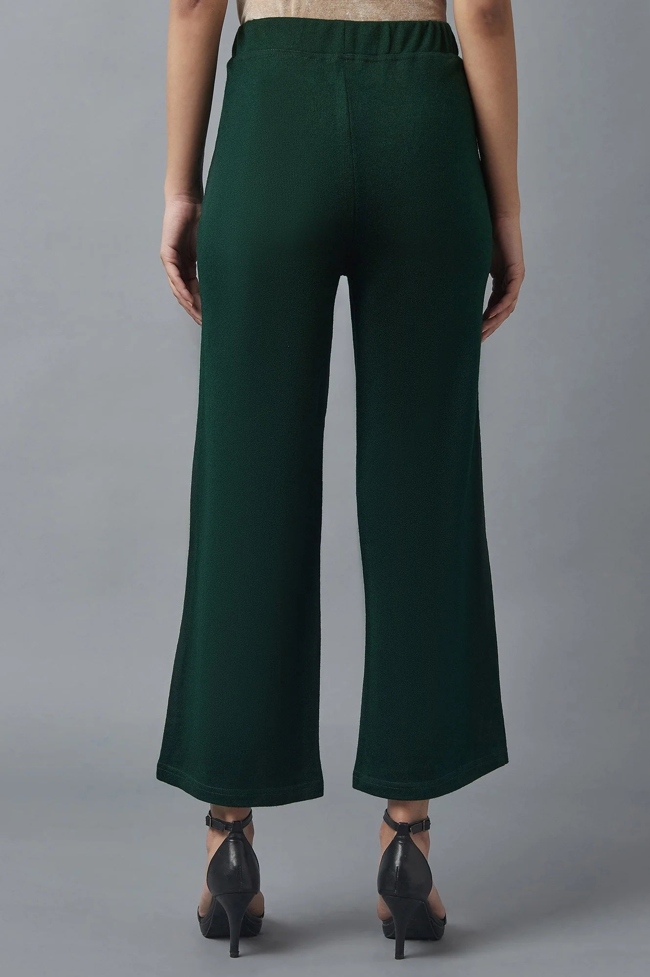Green Solid Straight Fit Palazzo With Elasticated Waist - Image 2