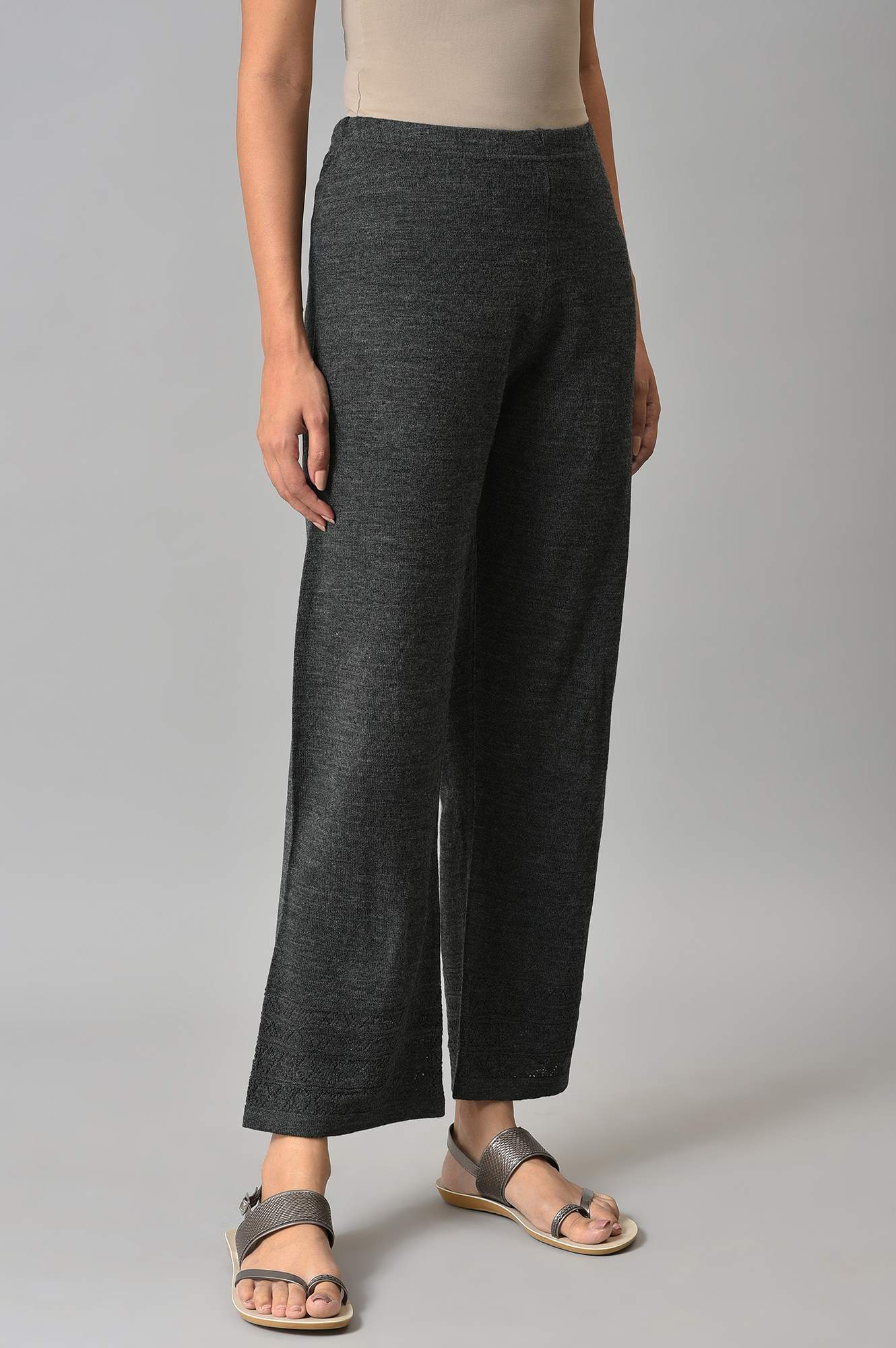 Grey Geometric Straight Fit Palazzo With Elasticated Waist - Image 4