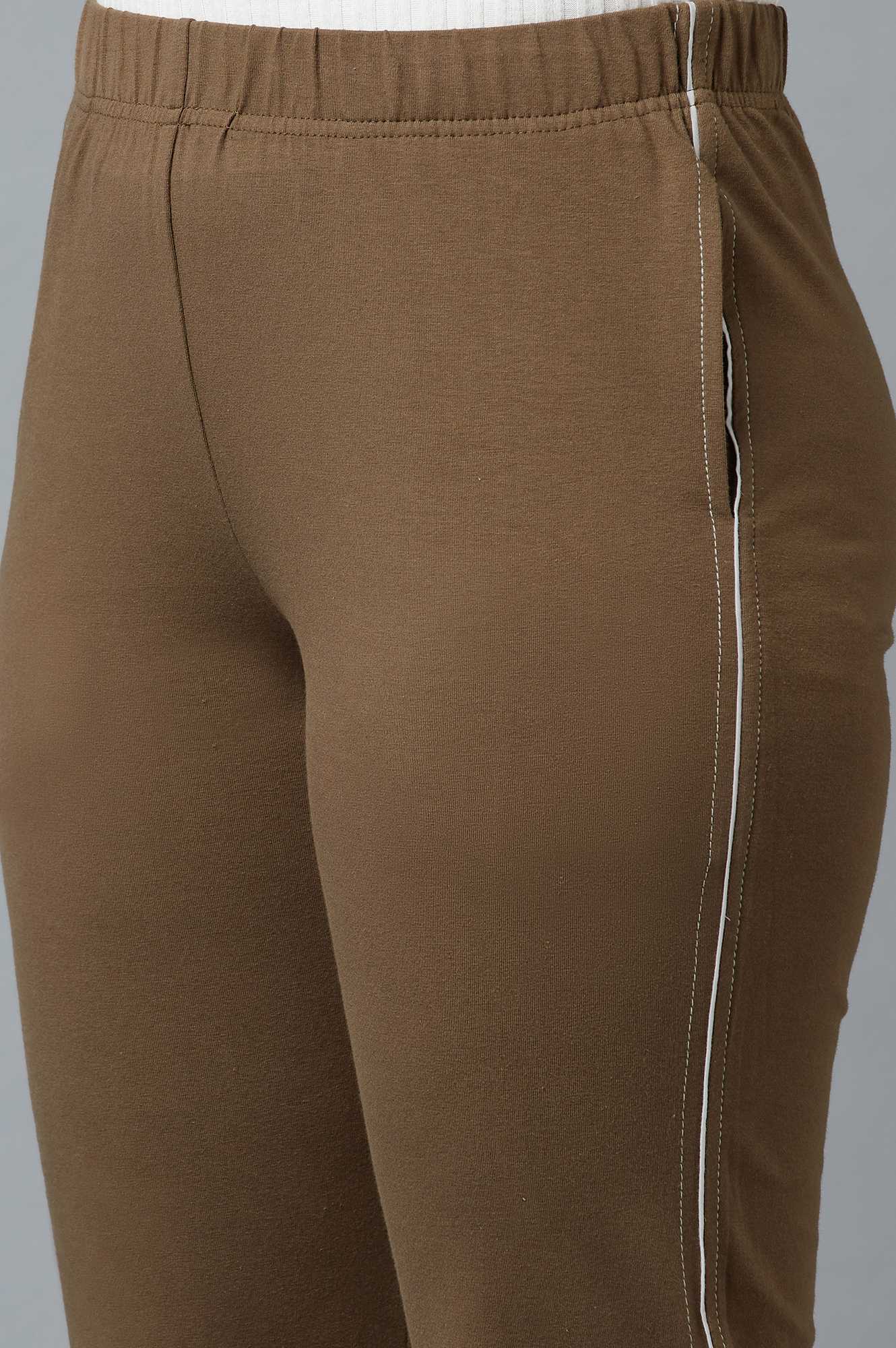 Brown Solid Straight-fit Cotton Pants with Elasticated Waist - Image 6