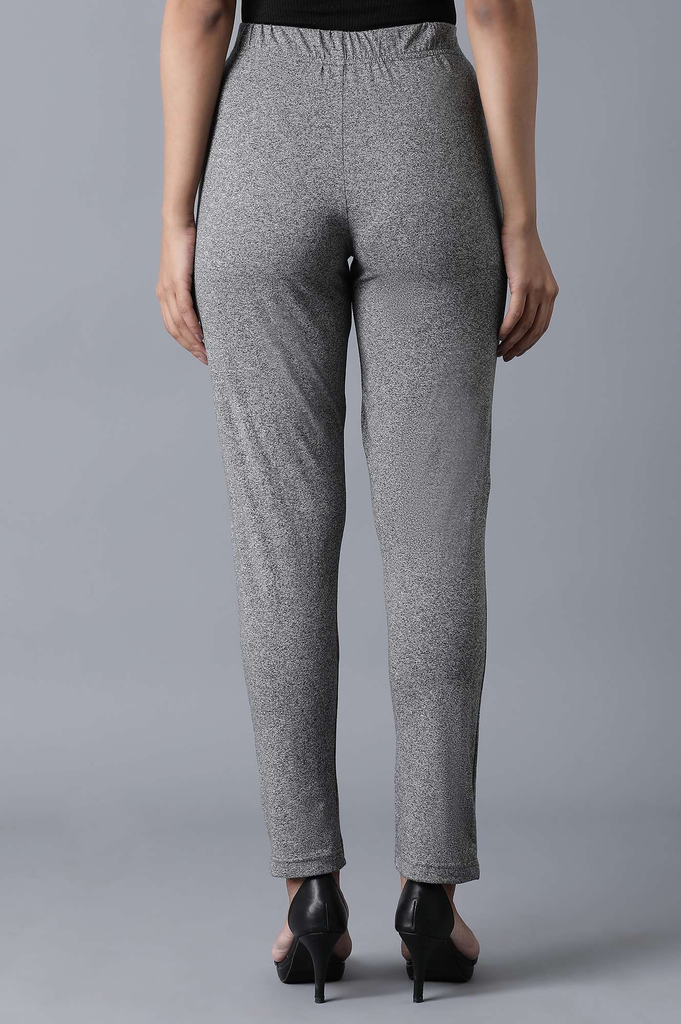 Grey Solid Straight Fit Cotton Palazzo With Elasticated Waist - Image 2